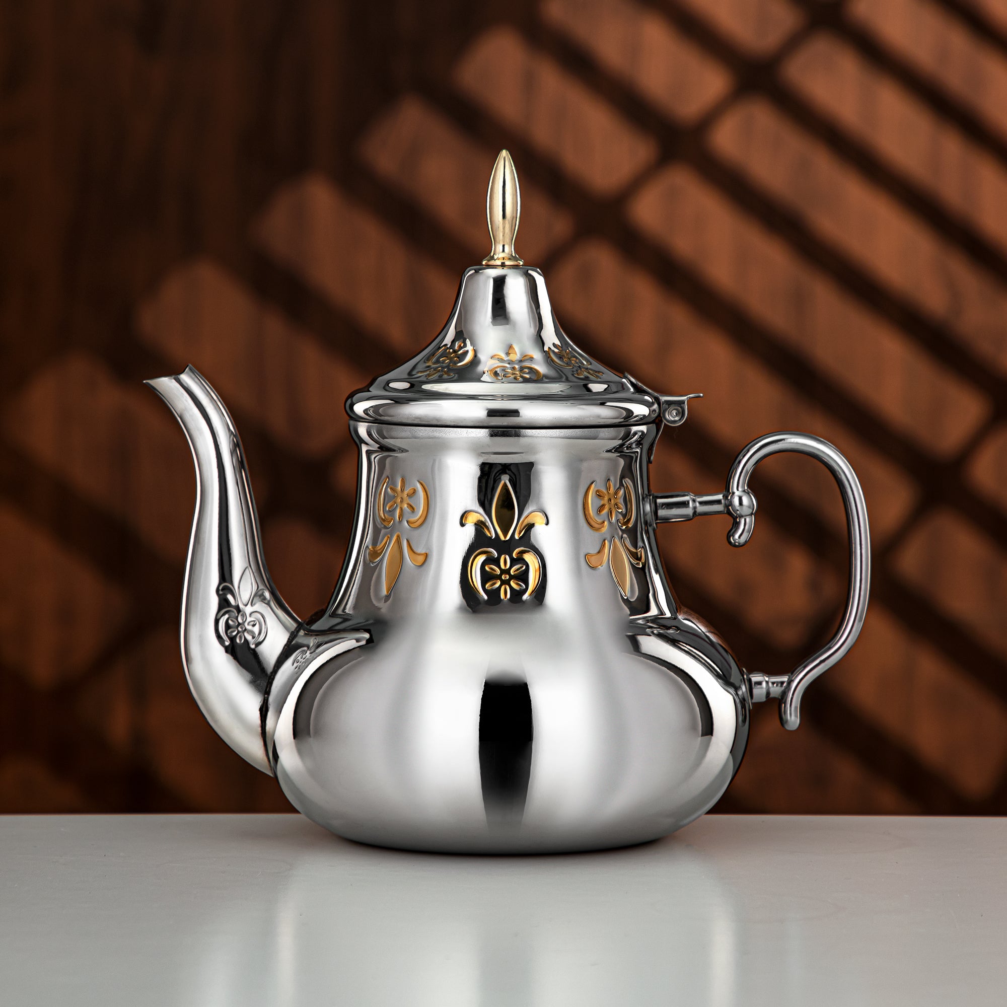 إبريق شاي المرجان 2 لتر مجموعة صحراء ستانلس ستيل فضي وذهبي - STS0013185