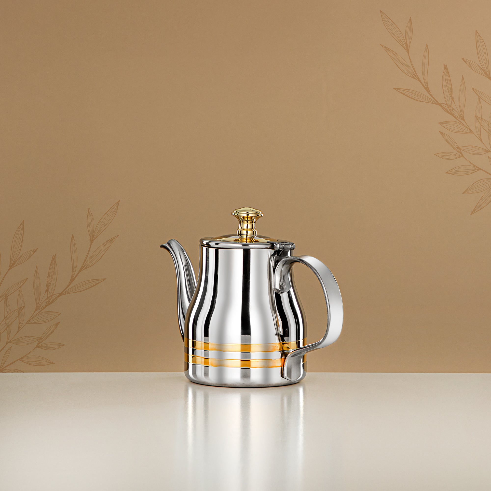Almarjan Teapot Stainless Steel Silver Gold 0.4L – Elegance