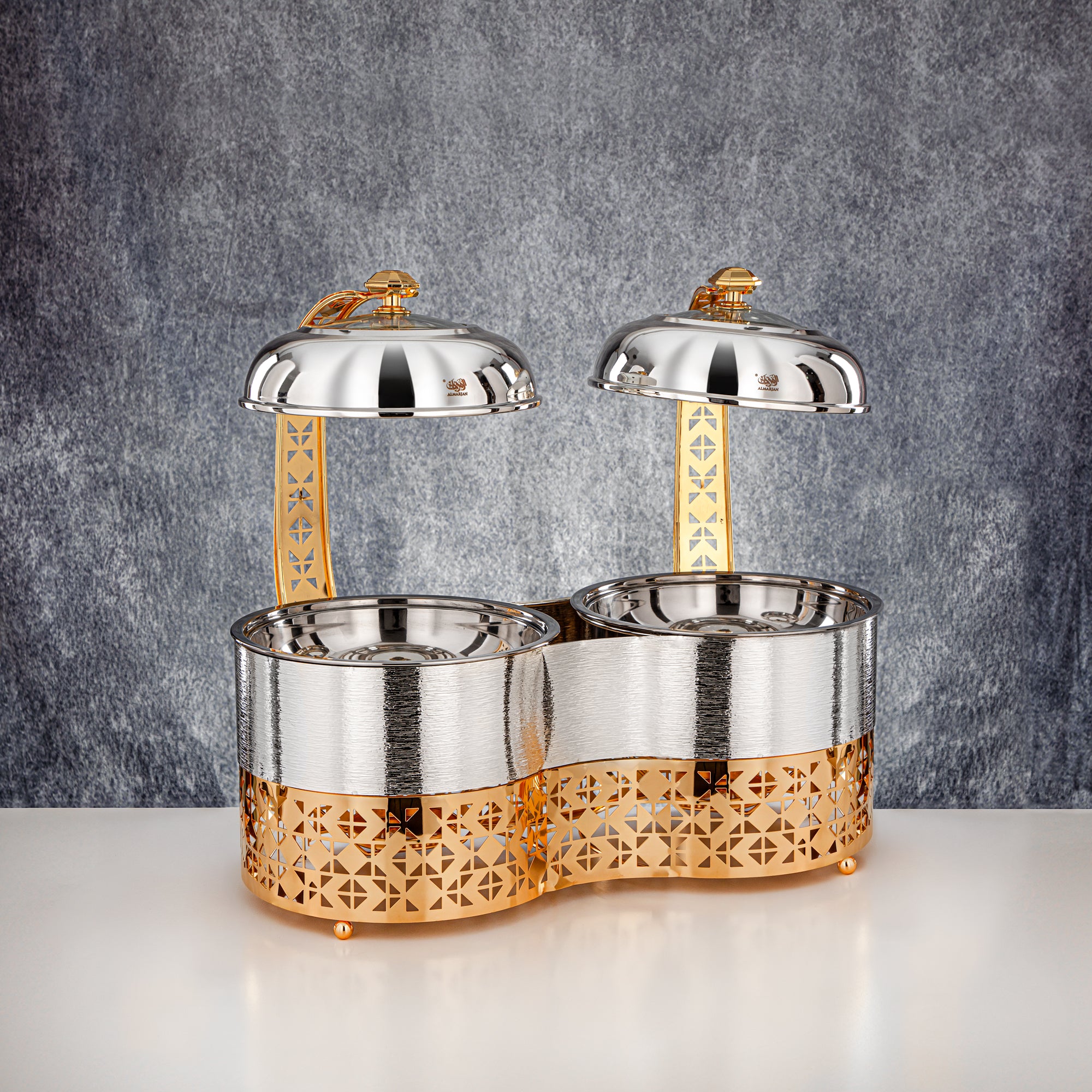 Almarjan 2000 ML + 2000 ML Double Chafing Dish Silver & Gold - STS0013346