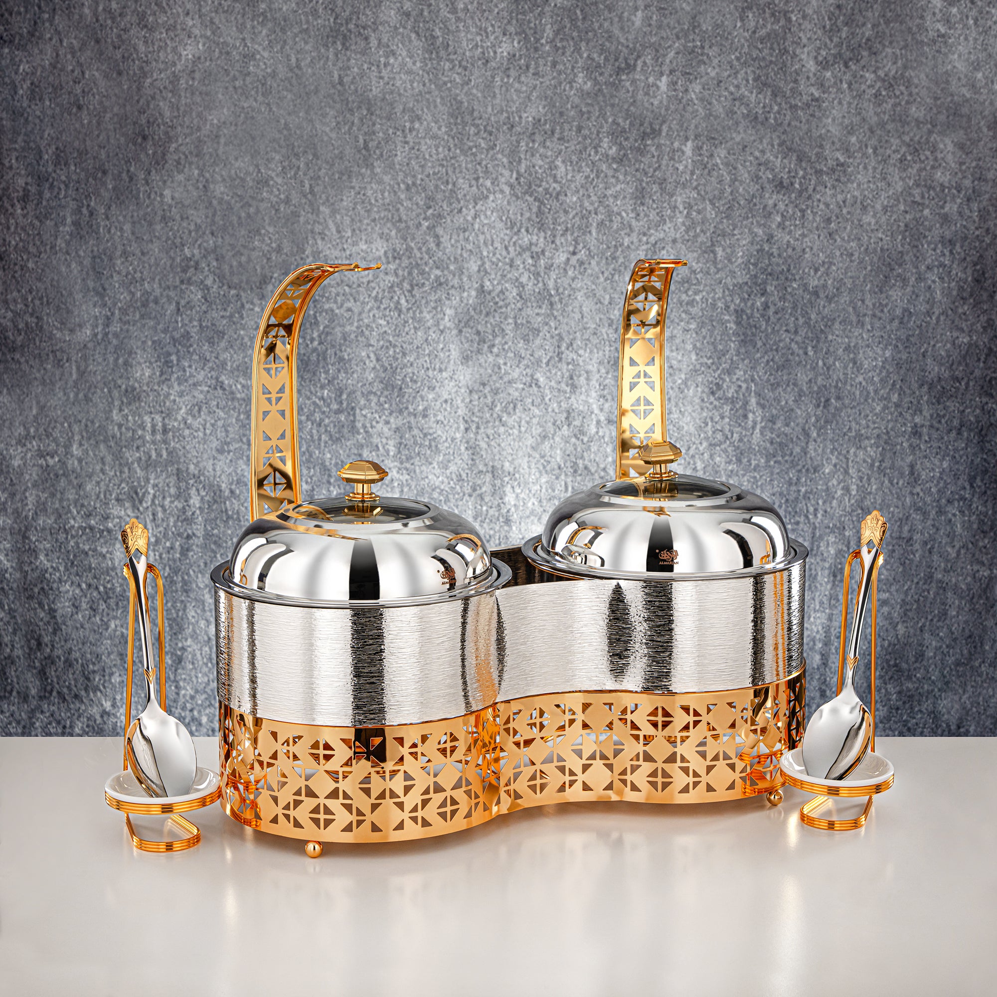 Almarjan 2000 ML + 2000 ML Double Chafing Dish Silver & Gold - STS0013346