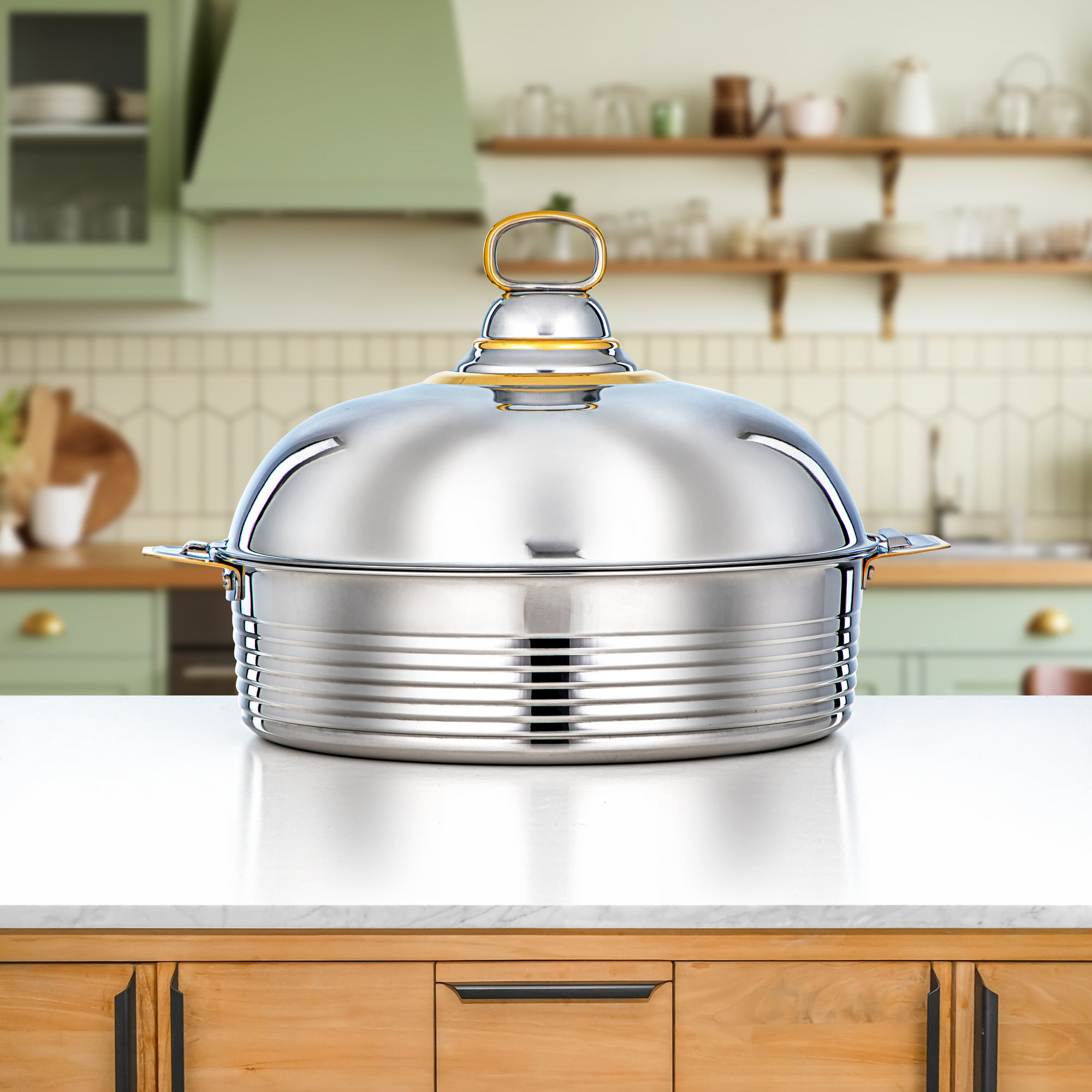 حرارة المرجان 35 سم من مجموعة ديوان حرارات ستانلس ستيل فضي وذهبي - H24PG4