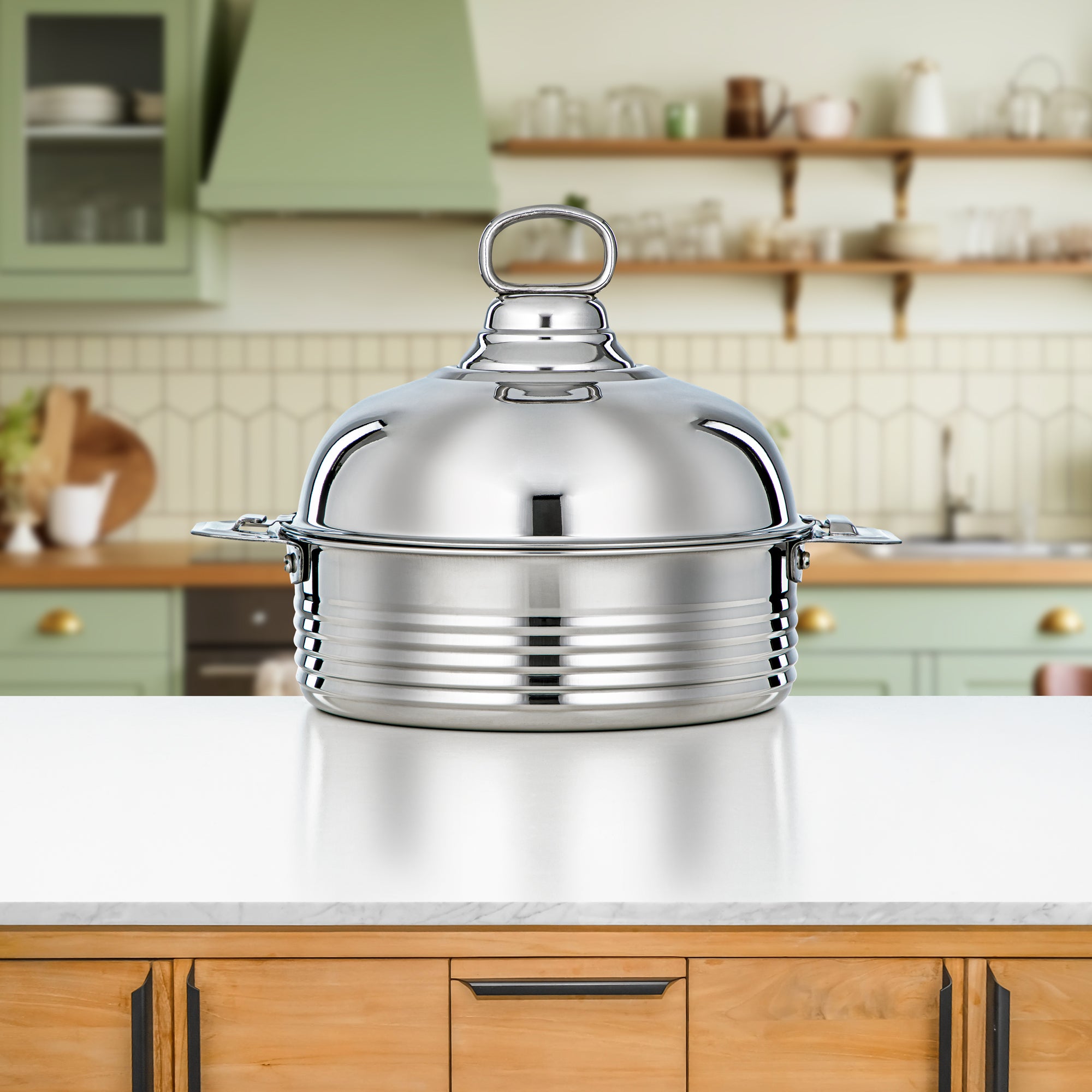 Almarjan 25 CM Diwan Collection Stainless Steel Hot Pot Silver - H24P19