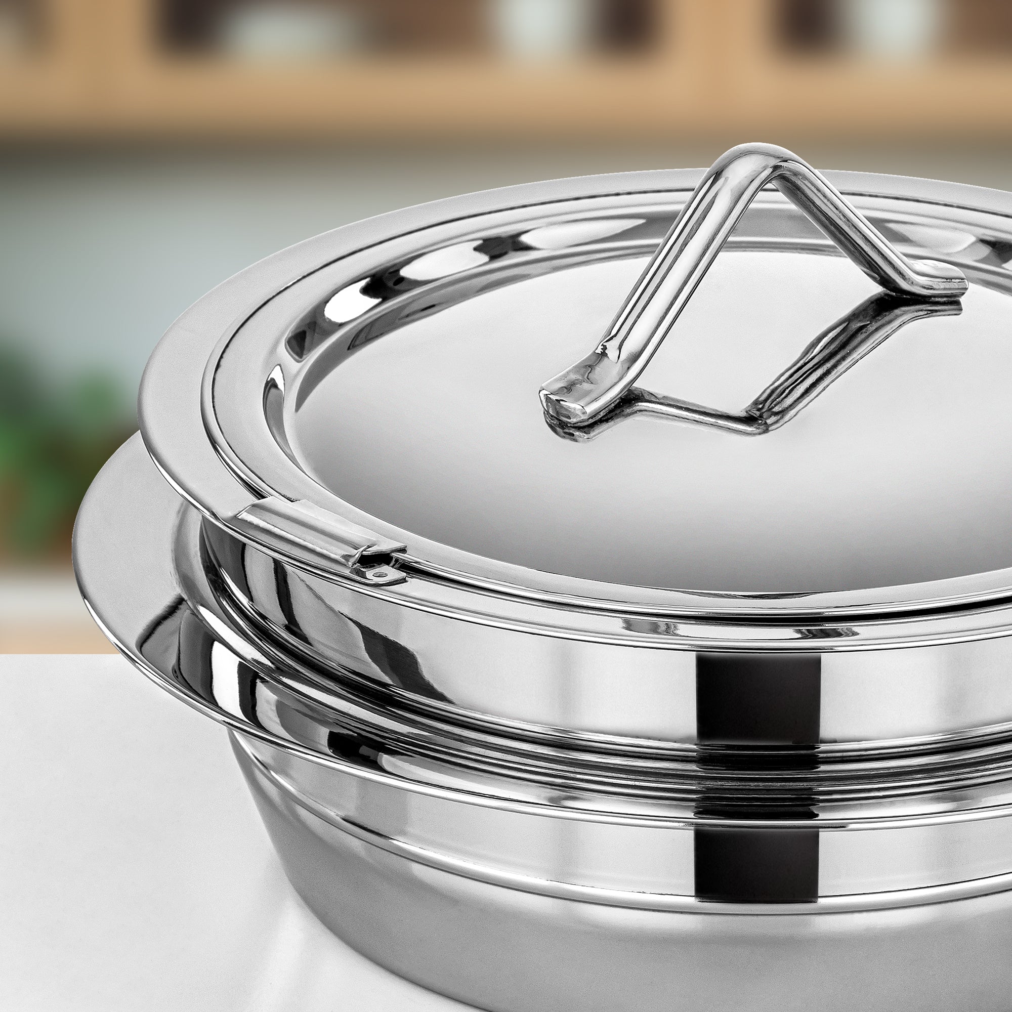 Almarjan Hot Pot Set Stainless Steel 3000ml + 4000ml + 6000ml (H25P6) – Tara Collection | Elegant Serving for Ramadan & Gatherings