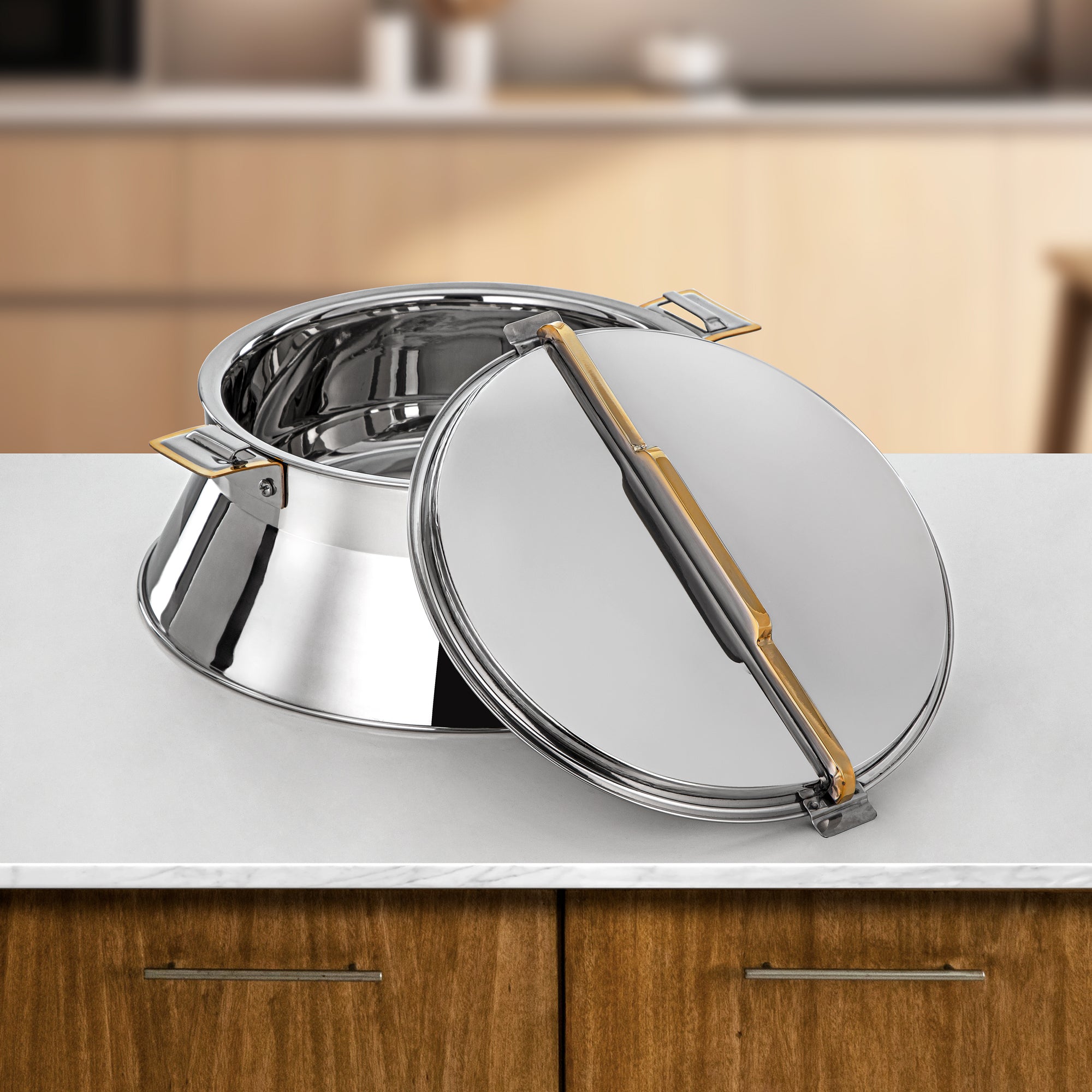 المرجان حرارات طقم ستانلس ستيل 3000ml + 4000ml + 6000ml (H25PG8) – Dalal Collection | فضي وذهبي مع خط ذهبي | تقديم أنيق لشهر رمضان والتجمعات