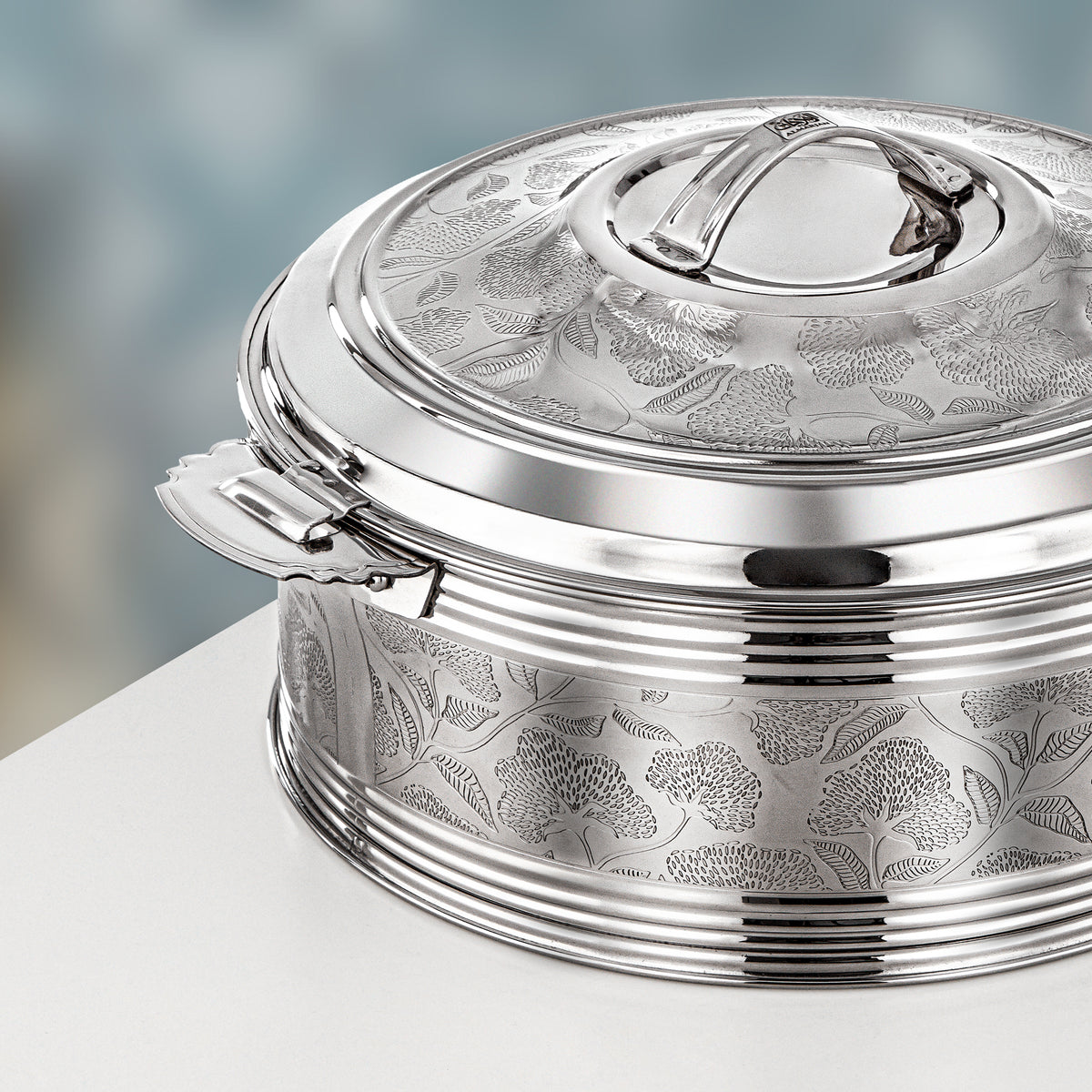 Almarjan 3 Pieces Sausan Hot Pot Set, Mirror Silver