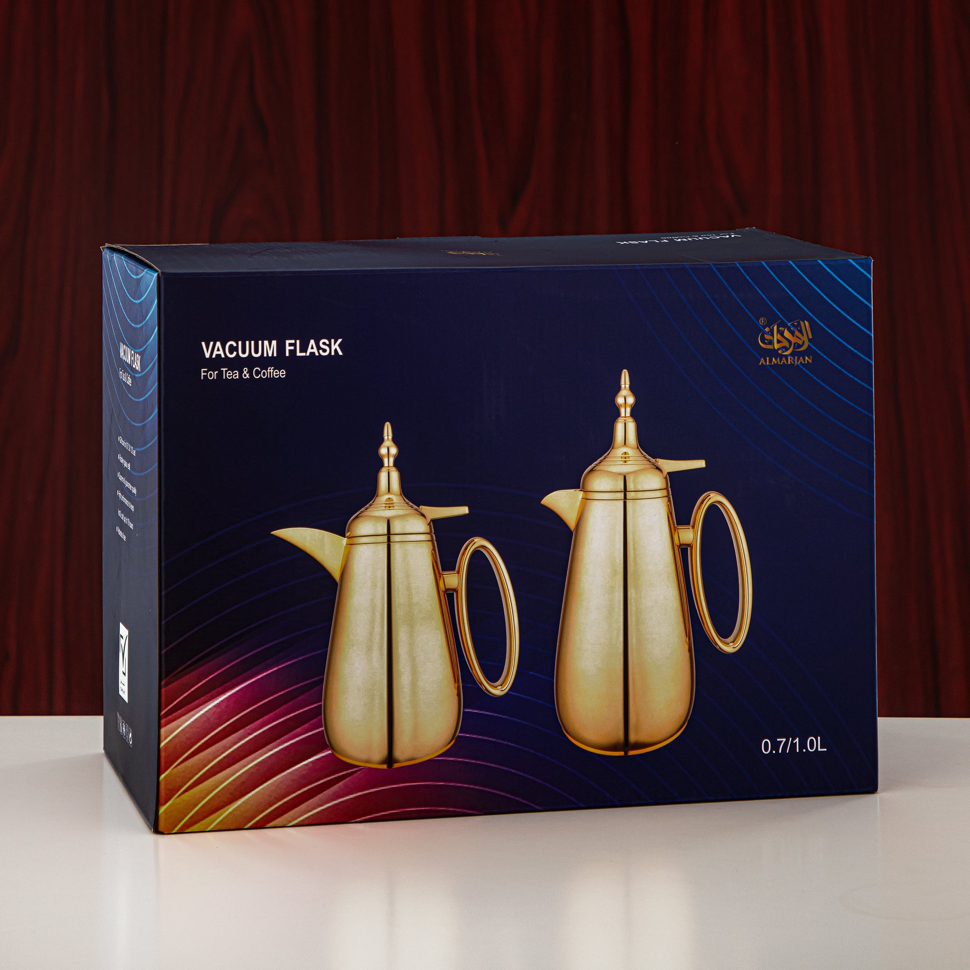 Almarjan Vacuum Flask Set Push Button ABS Gold 0.7L + 1L (UOP-A0700/B1000C95) - Classic Vacuum Flask