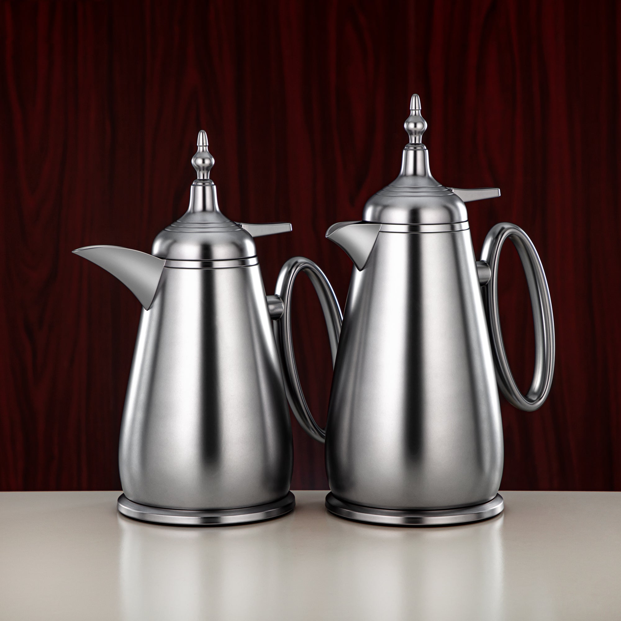 Almarjan Vacuum Flask Set Push Button ABS Matt Silver 0.7L + 1L (UOP-A0700/B1000E23) - Classic Vacuum Flask