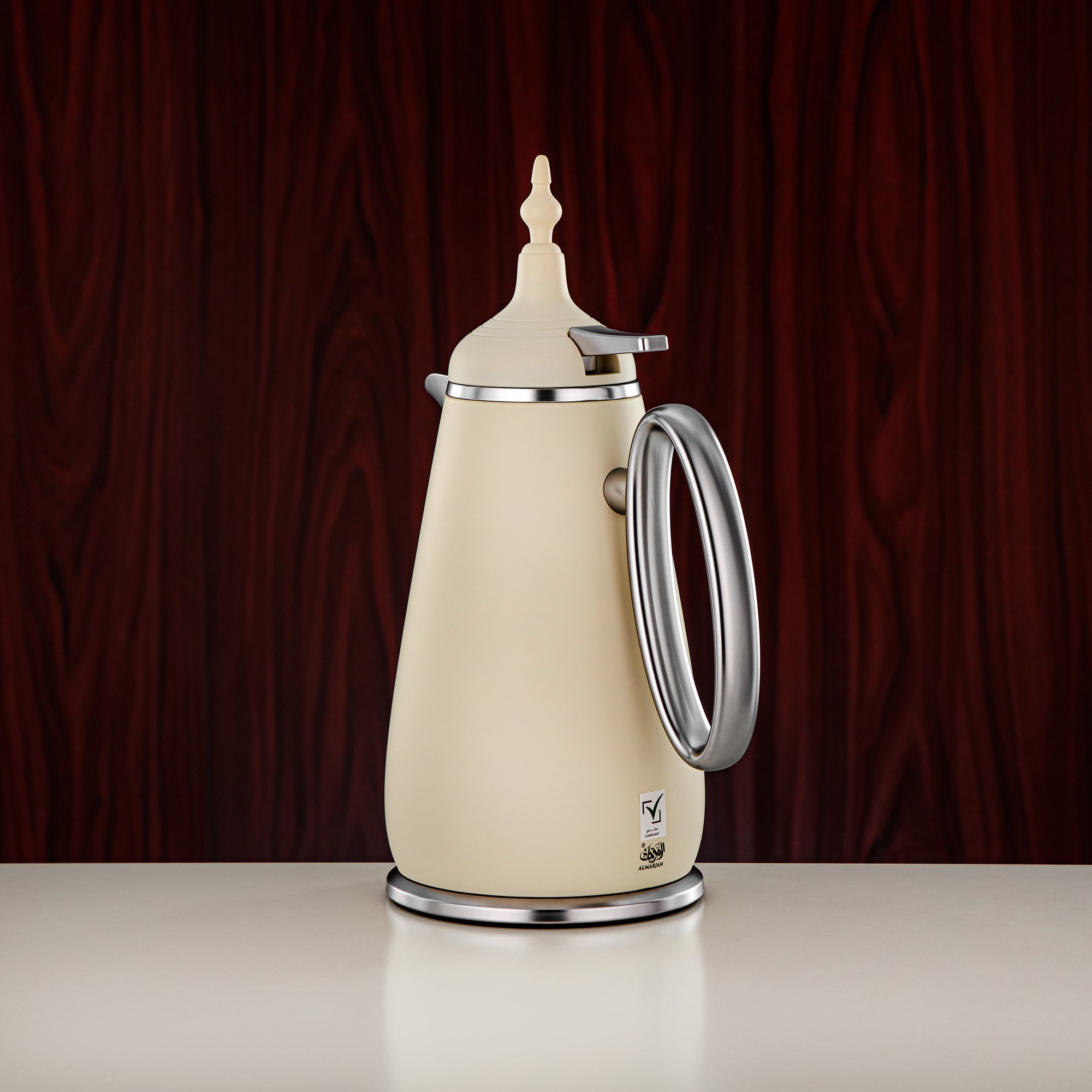 ألمرجان طقم ترامس زر ضغط ABS بيج غير لامع وفضي غير لامع 0.7 لتر + 1 لتر (UOP-A0700/B1000Q305YE23) - كلاسيكي ترمس