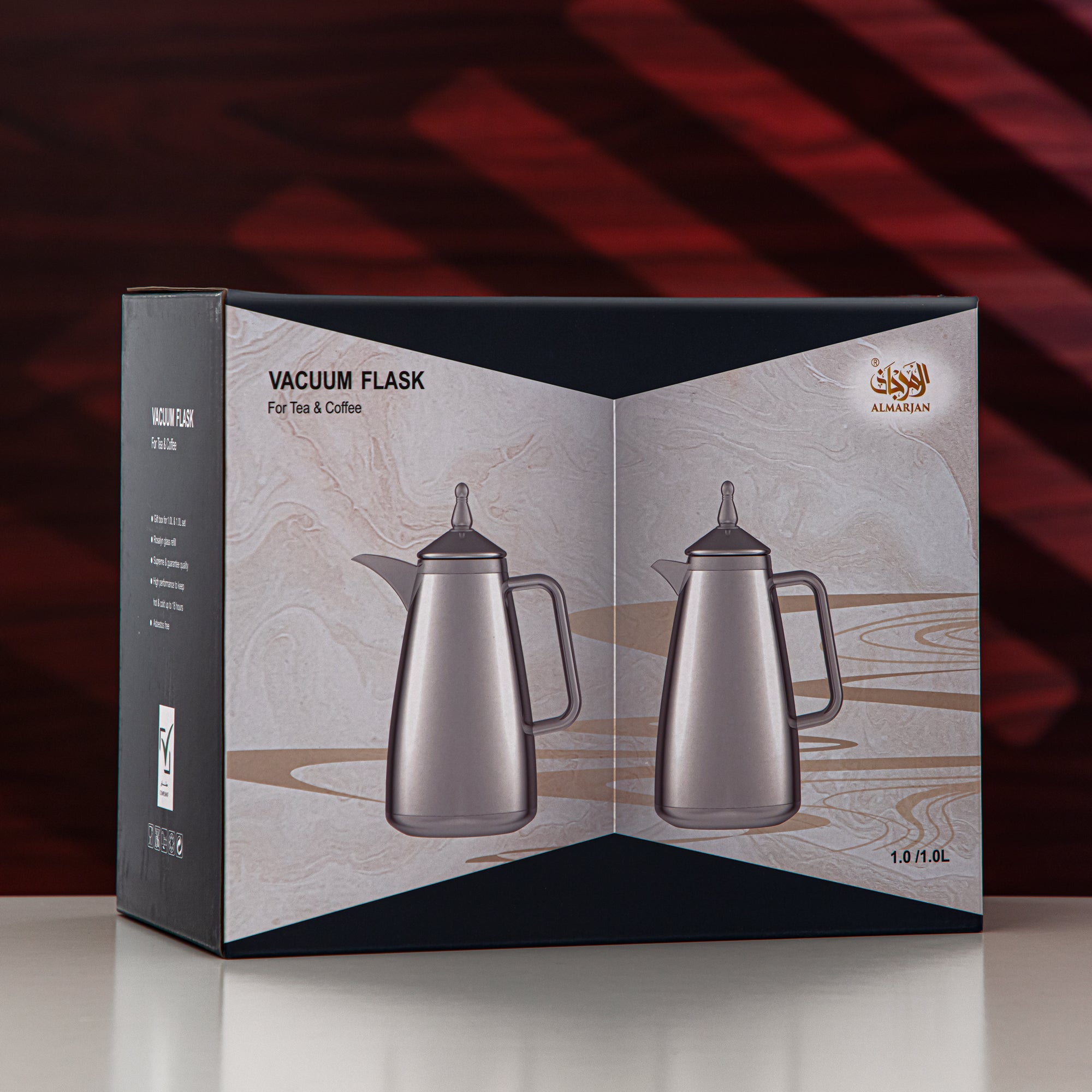 Almarjan Vacuum Flask Set 1L + 1L Matte Silver & Gold