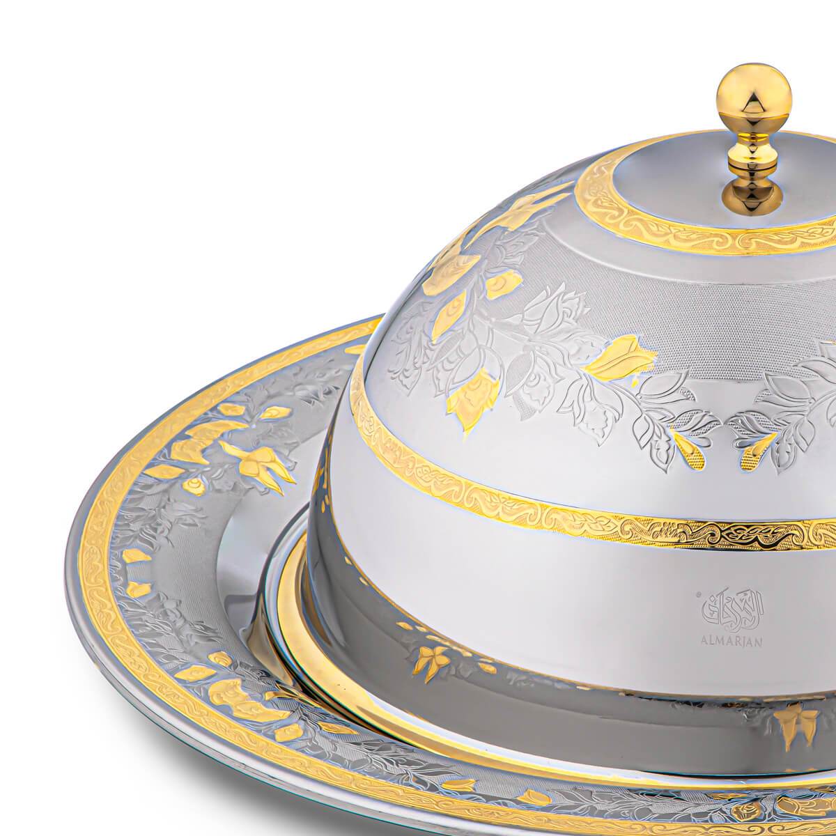 Almarjan 38 CM Collection Carol Plateau Quzi Rond en Acier Inoxydable - STS2051140