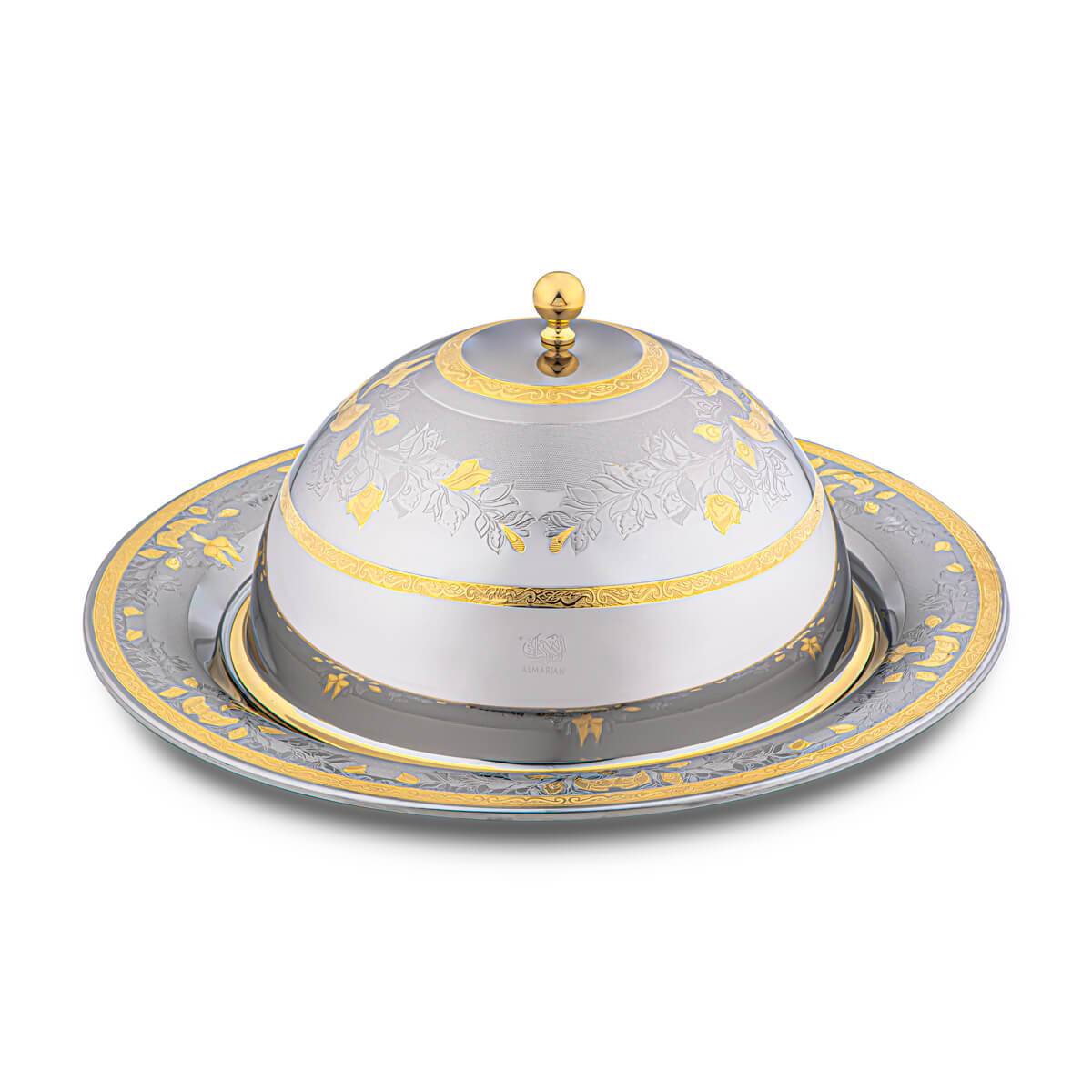 Almarjan 38 CM Carol Collection Stainless Steel Round Quzi Tray - STS2051140