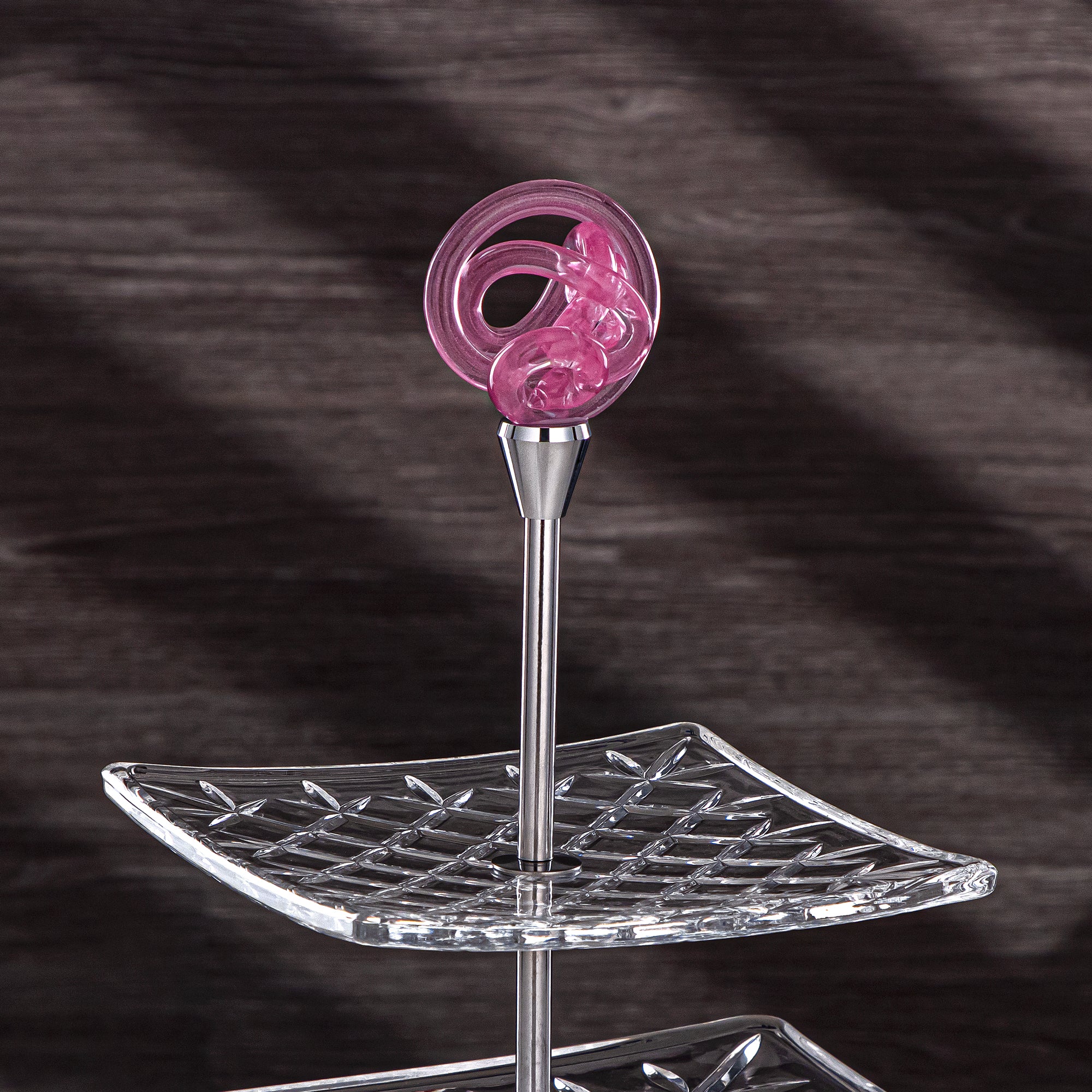 المرجان طقم تقديم زجاجي بطبقتين مربع شفاف مع عقدة وردية