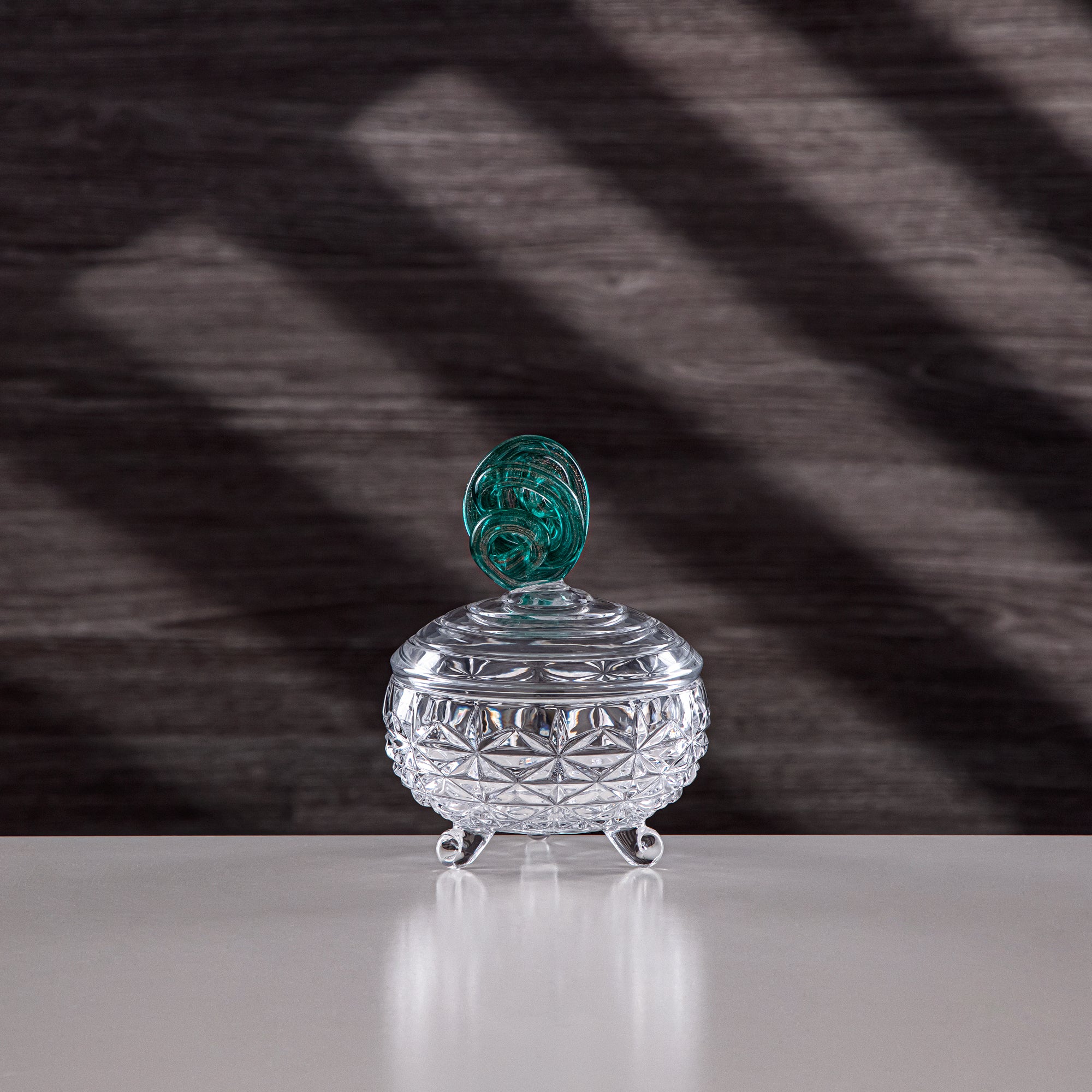 Almarjan Sugar Bowl 10cm Glass Clear with Turquoise Knot