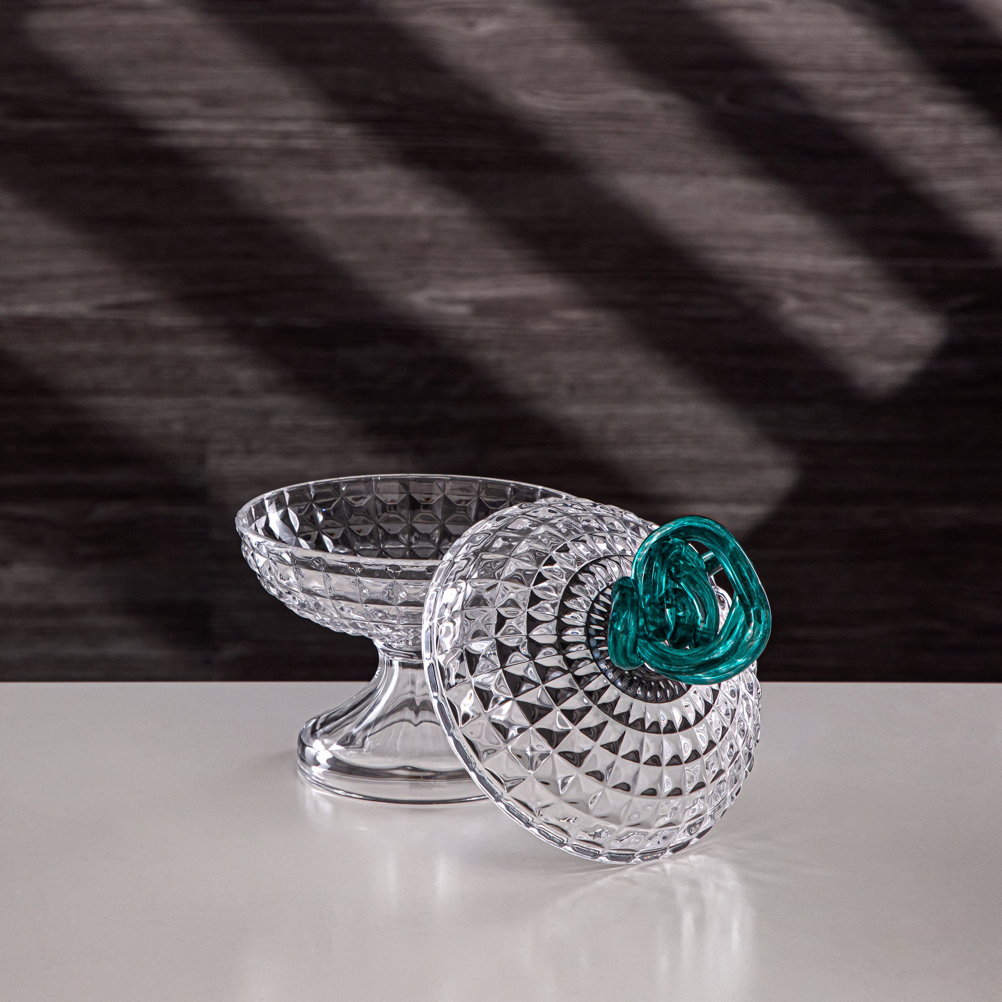 Almarjan Candy Bowl 14.5cm Glass Clear with Turquoise Knot