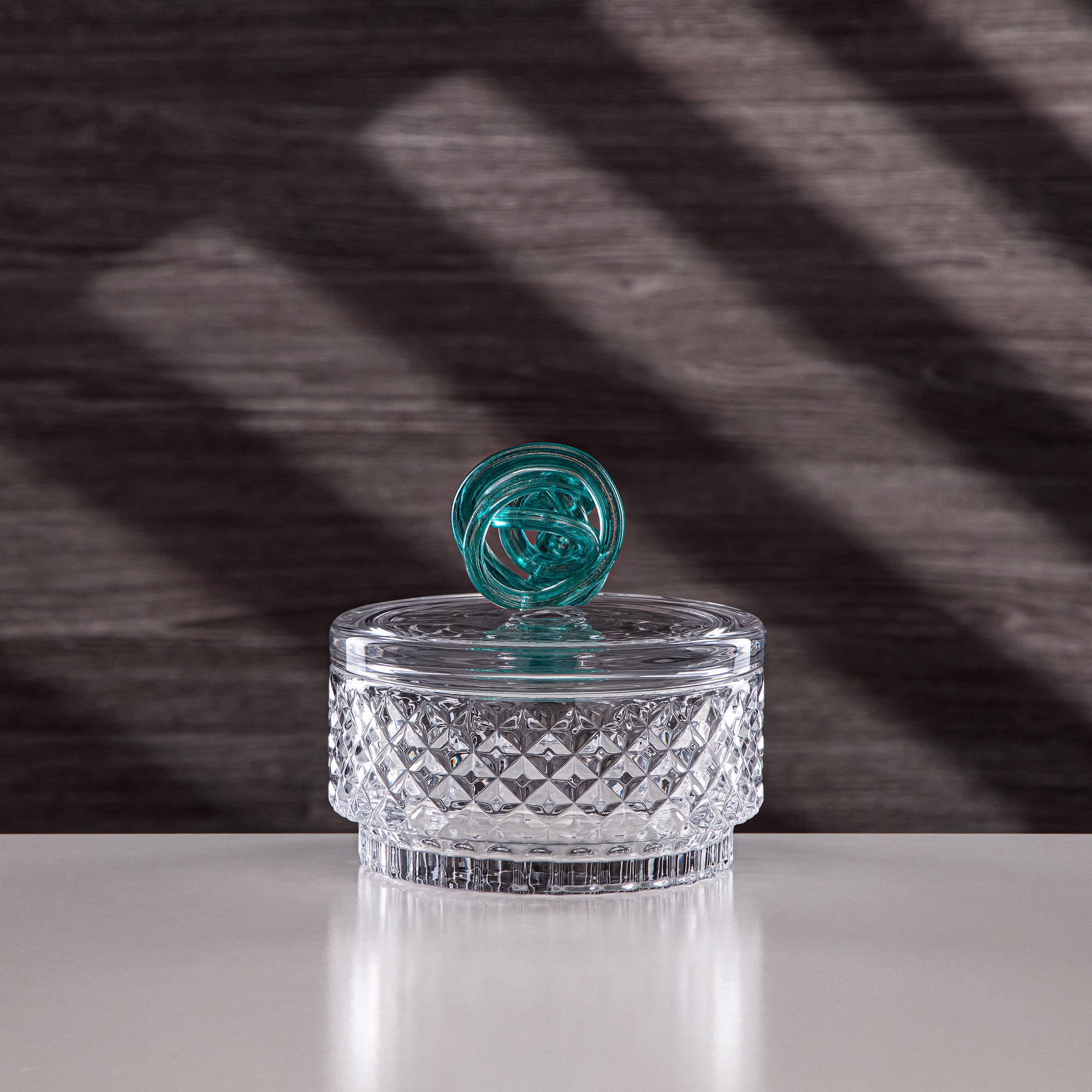 Almarjan Candy Bowl 15cm Glass Clear with Turquoise Knot