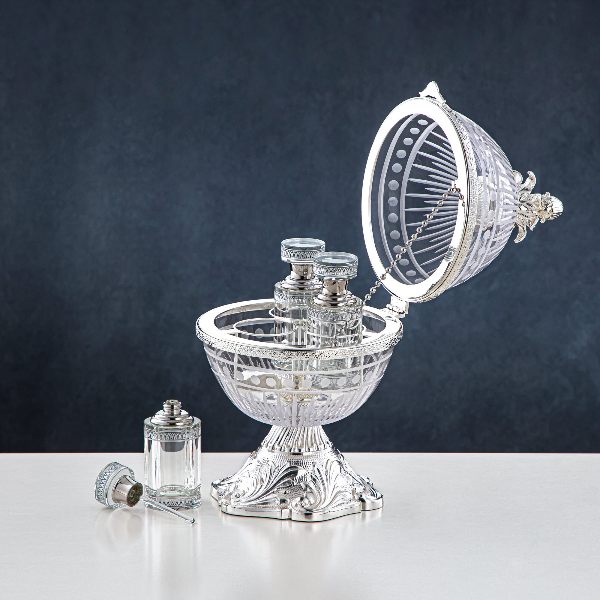 Almarjan Incense Burner & Perfume Set Silver 2 Pieces (CC20230819+CC20230911) – Elegant Serving | Ramadan & Gatherings