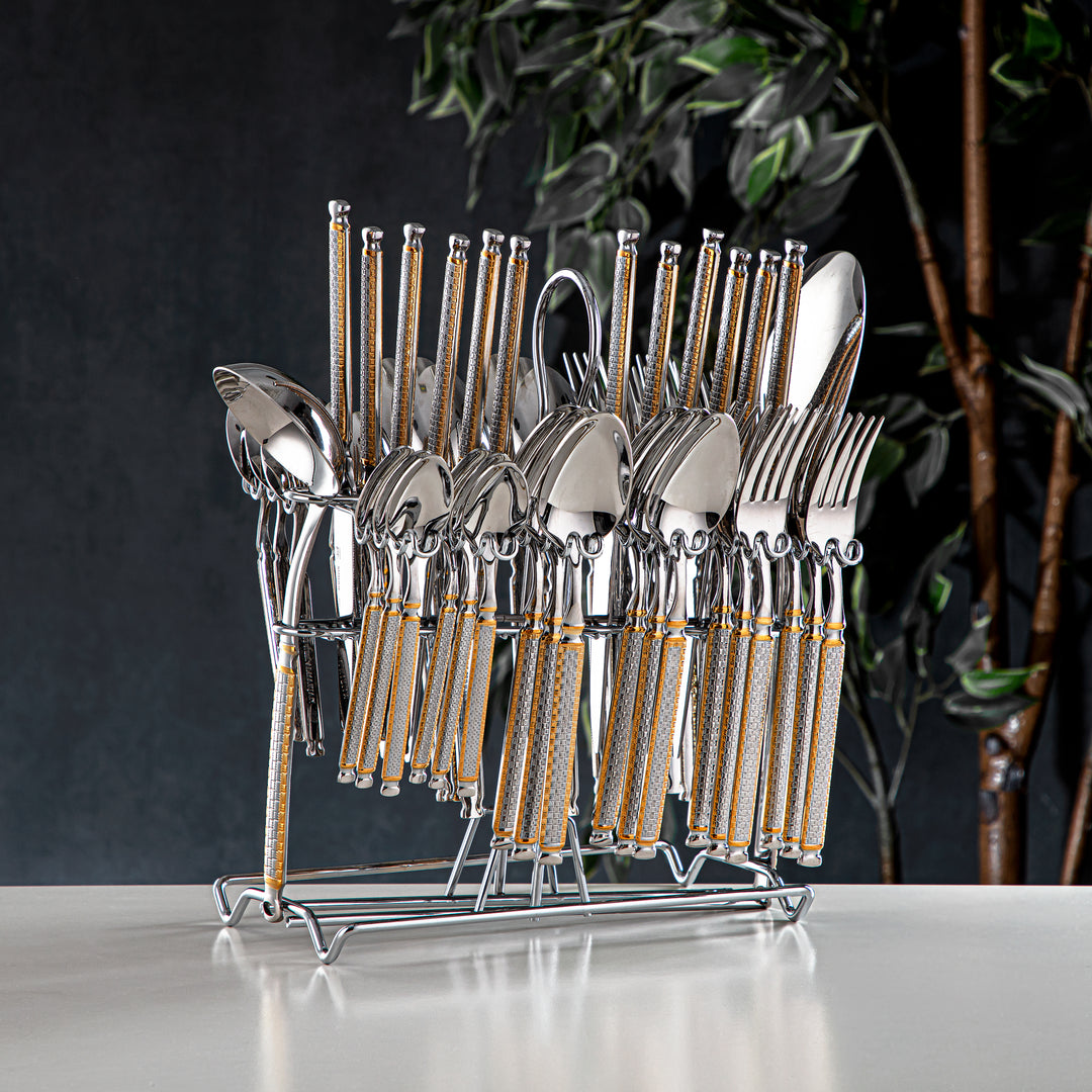 Almarjan Stainless Steel 50 Pieces Cutlery Set Silver & Gold - CUT0010261