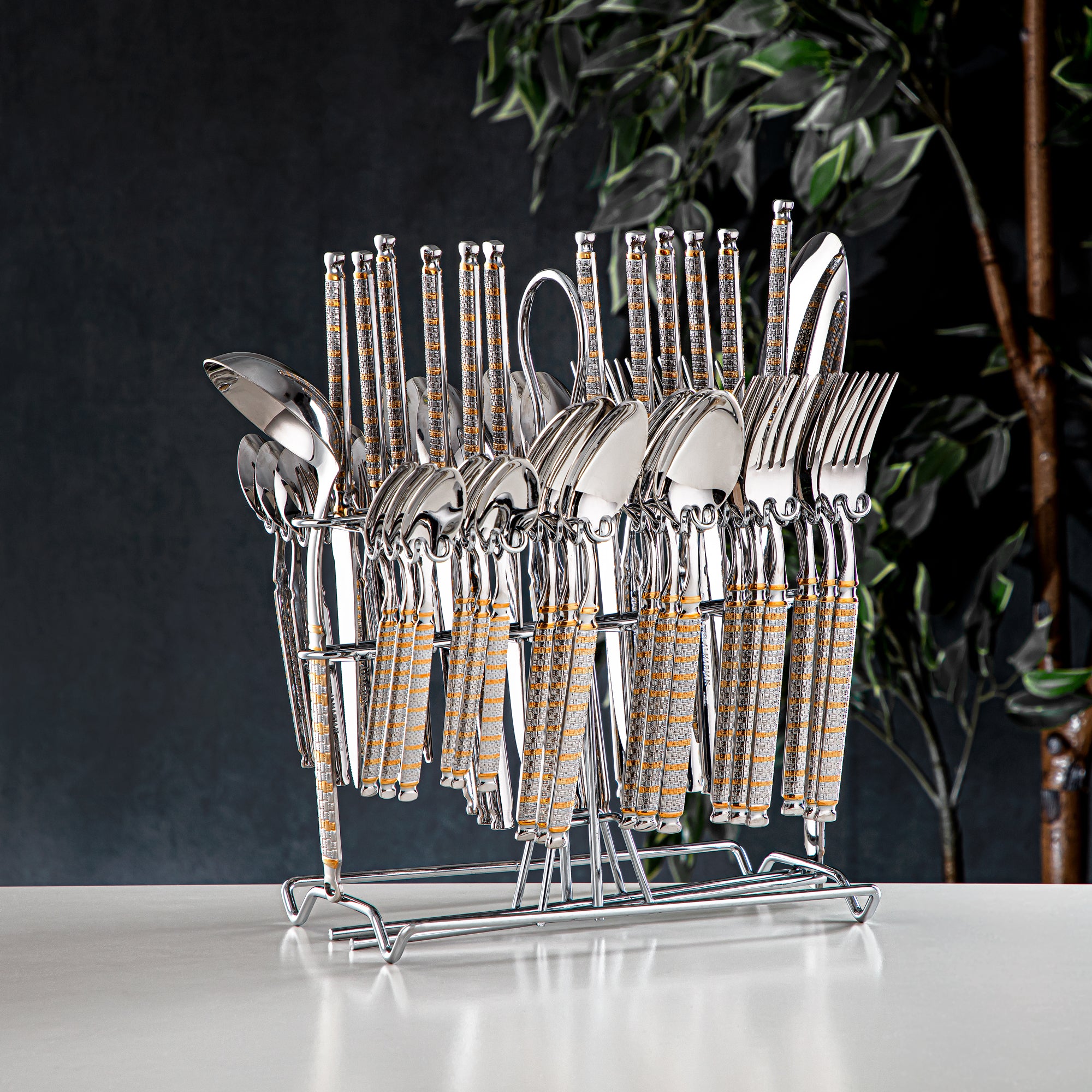 Almarjan Stainless Steel 50 Pieces Cutlery Set Silver & Gold - CUT0010263