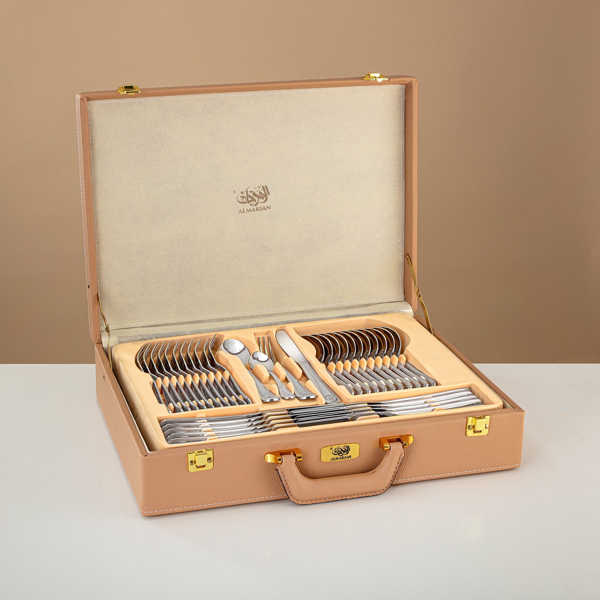 Almarjan Cutlery Ser 72 Pieces, Stainless Steel, Leather Case, Silver (CUT0010341) Elegant Cutlery Set