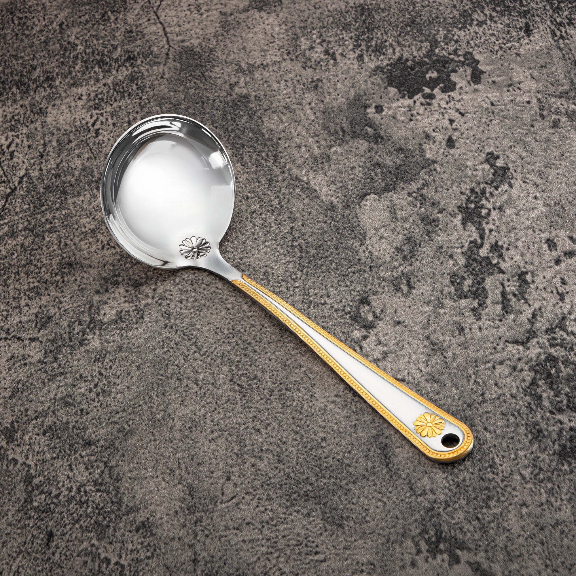 Almarjan Small Soup Ladle, Stainless Steel, Silver & Gold (CUT0010392) Elegant Flatware