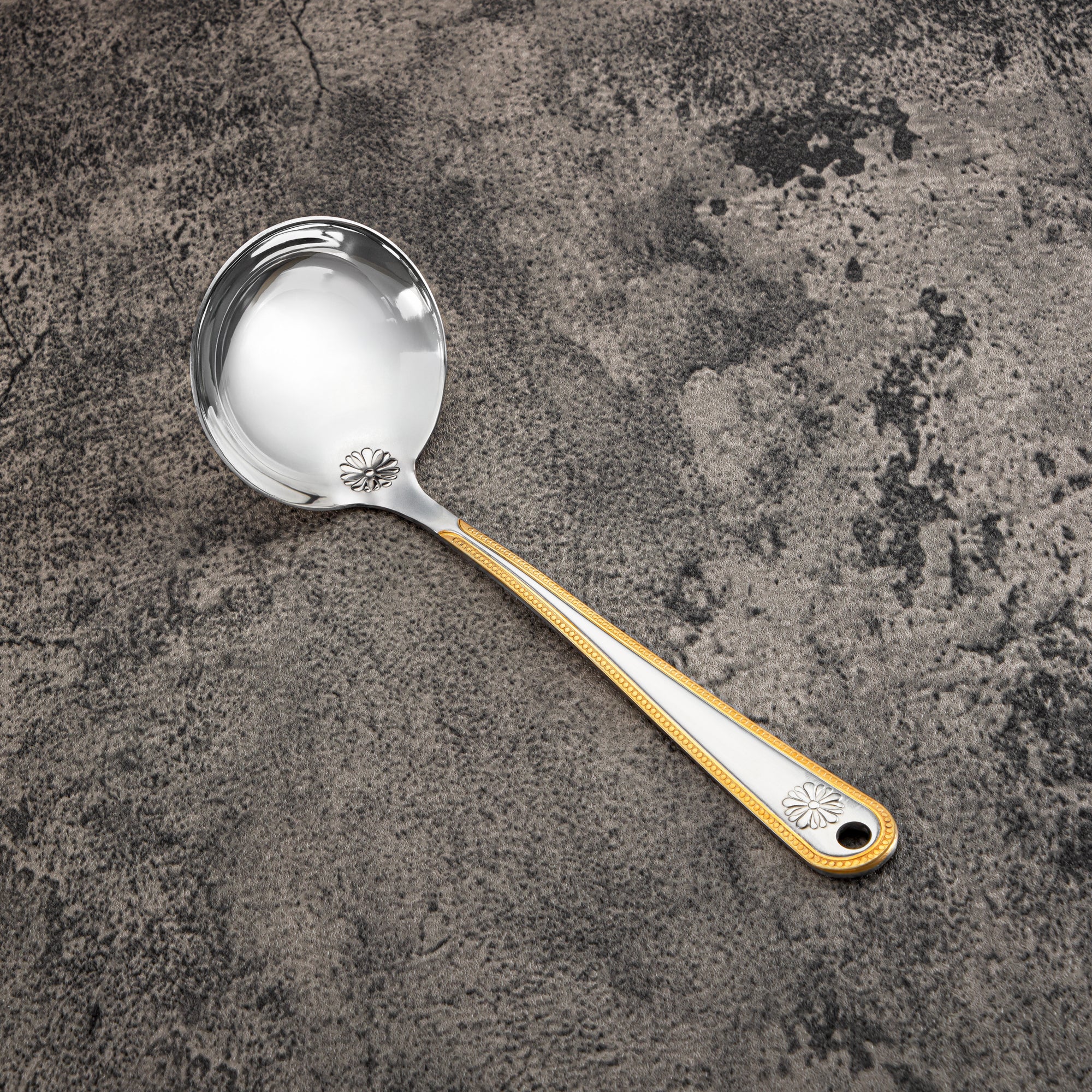 Almarjan Small Soup Ladle, Stainless Steel, Silver & Gold (CUT0010398) Elegant Flatware