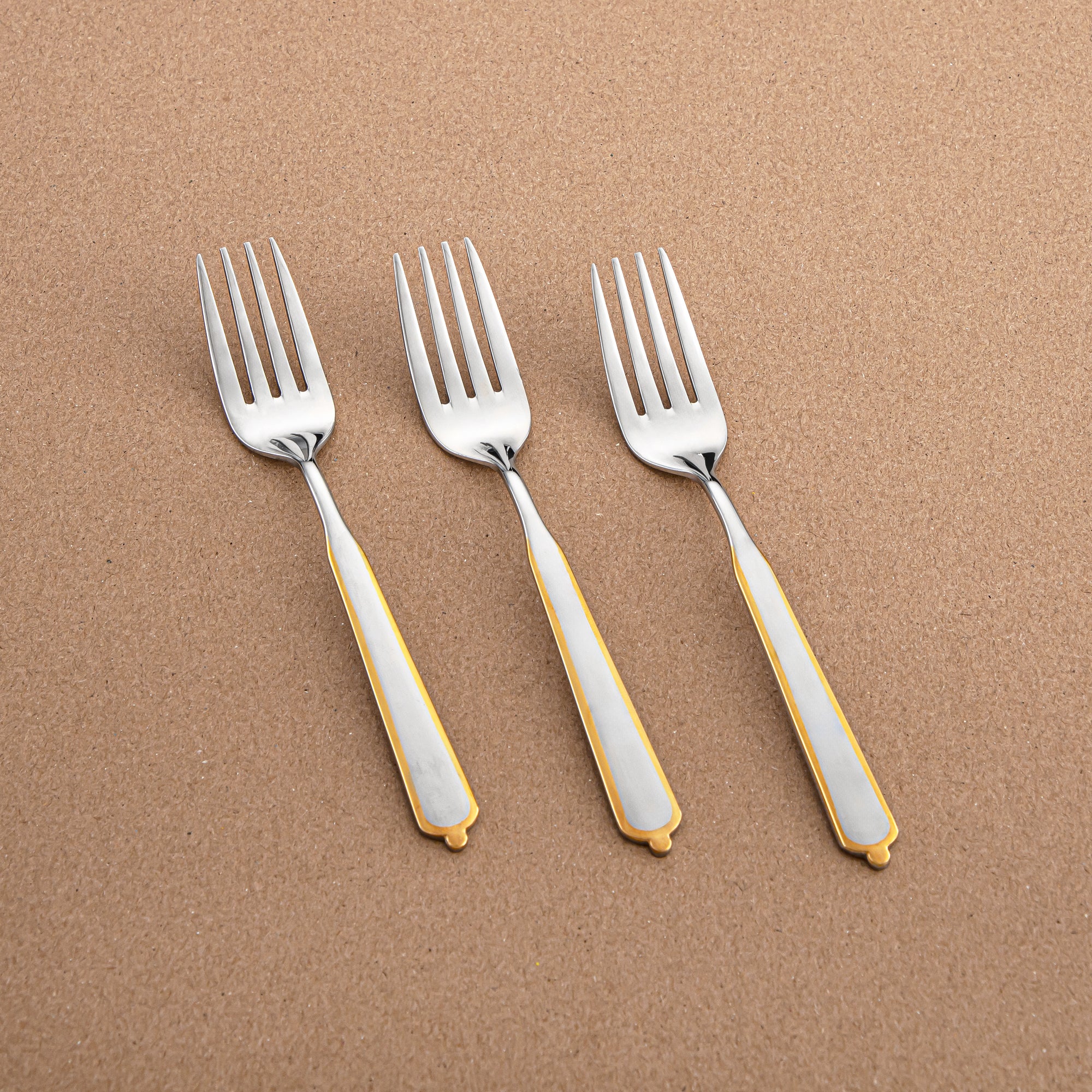 Almarjan 3-Piece Stainless Steel Tea Fork Set – Mirror Finish, Silver & Gold CUT1620042