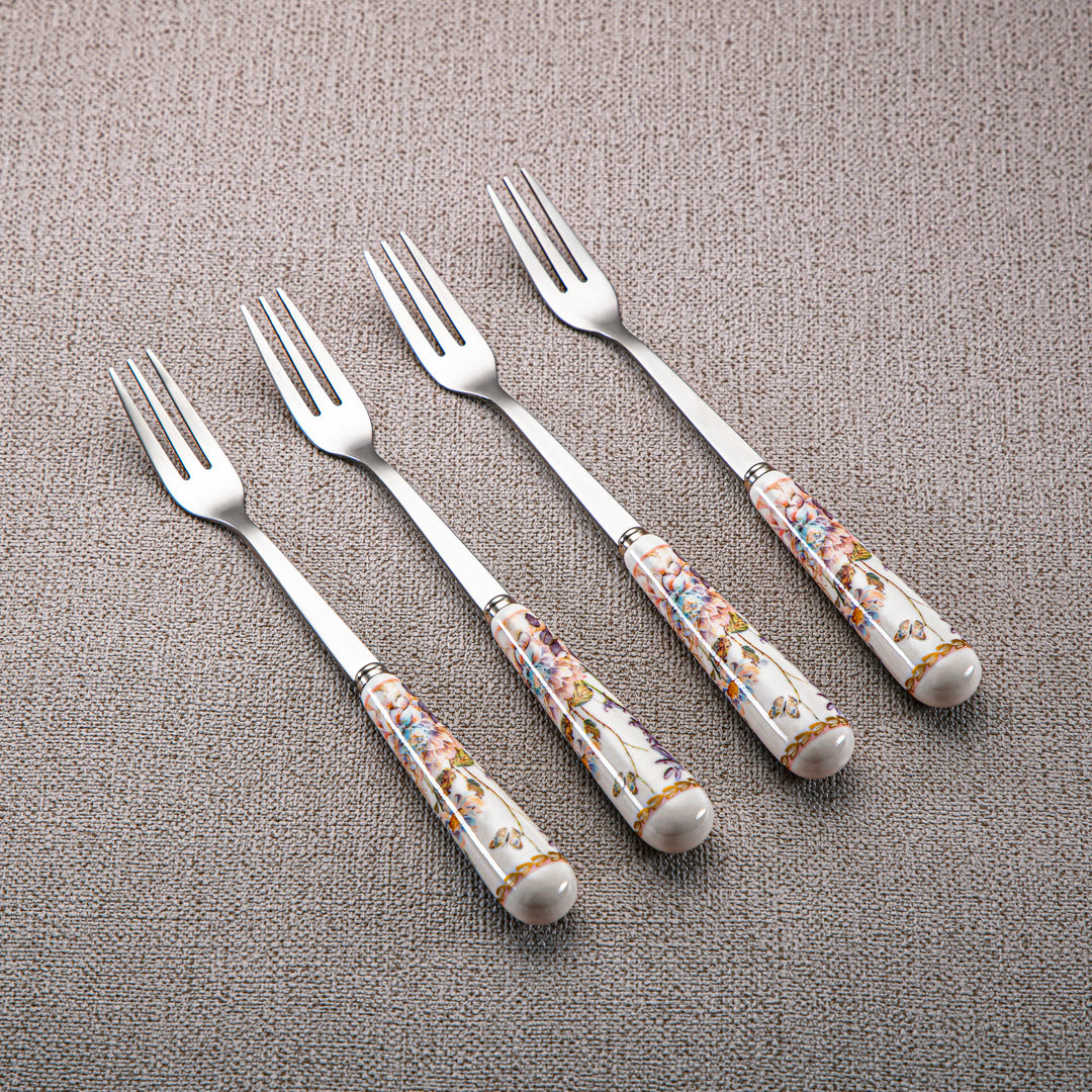 Almarjan 4 Pieces Dessert Fork Set With Porcelain Handle - D480 R2062H