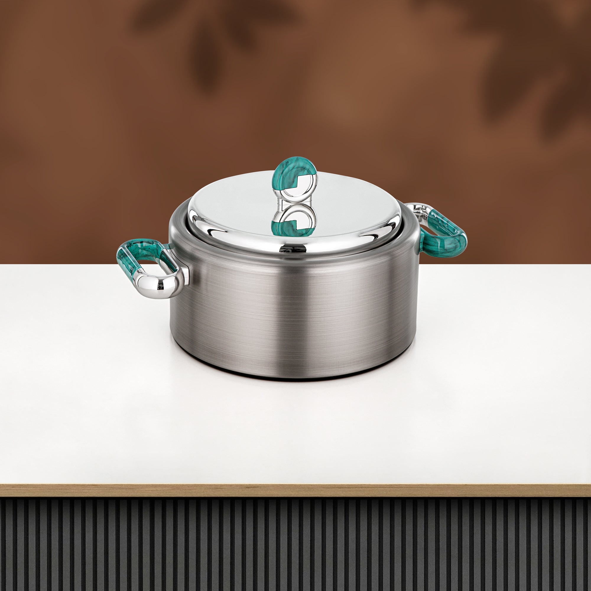 Almarjan 2 Pieces Hot Pot Set, Brushed Matt Silver & Tiffany Marble