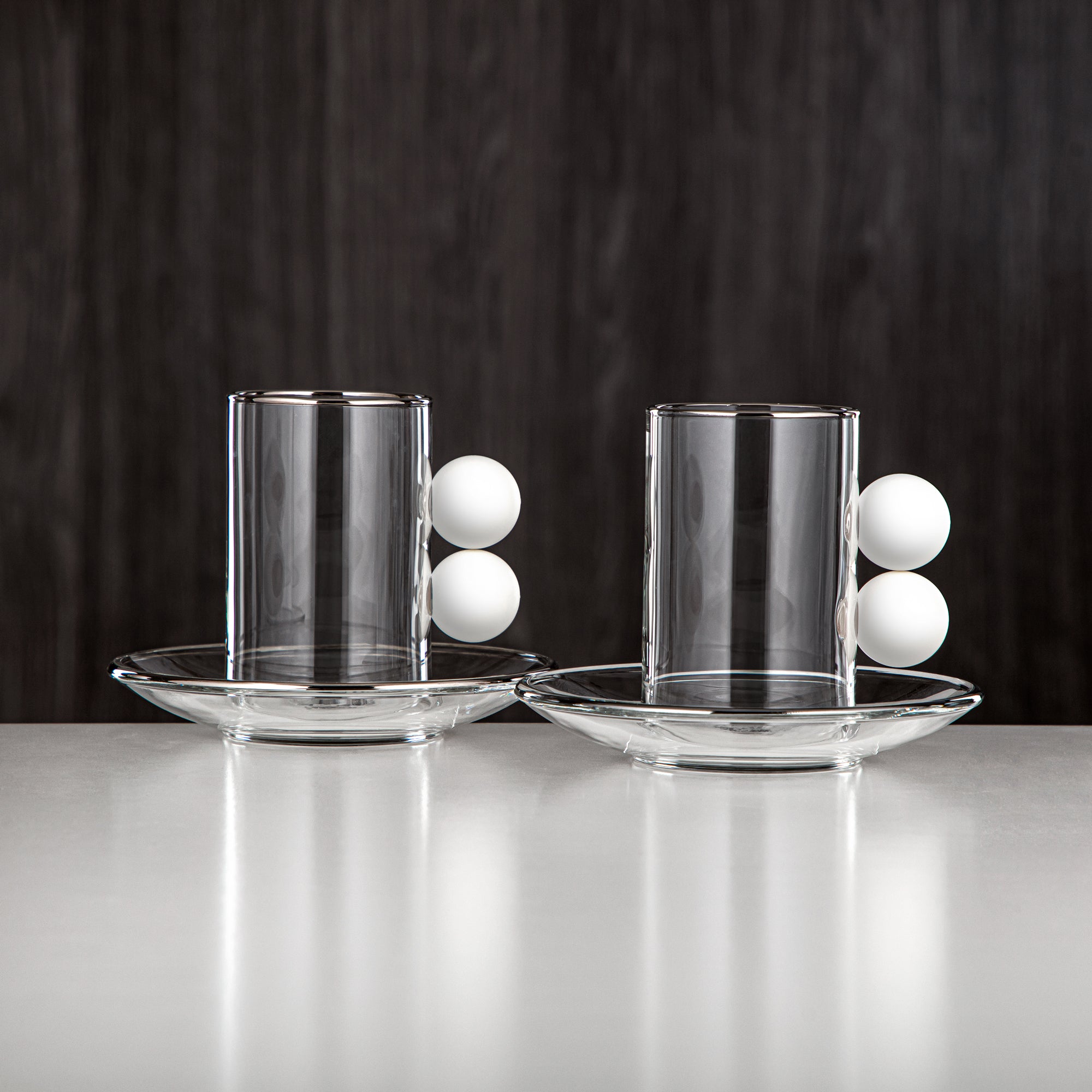 Almarjan Tea Set 6 Pieces, Glass, Silver Rim & Pearl White Handle (FB807-12 PW/C) - Modern Tea Rituals