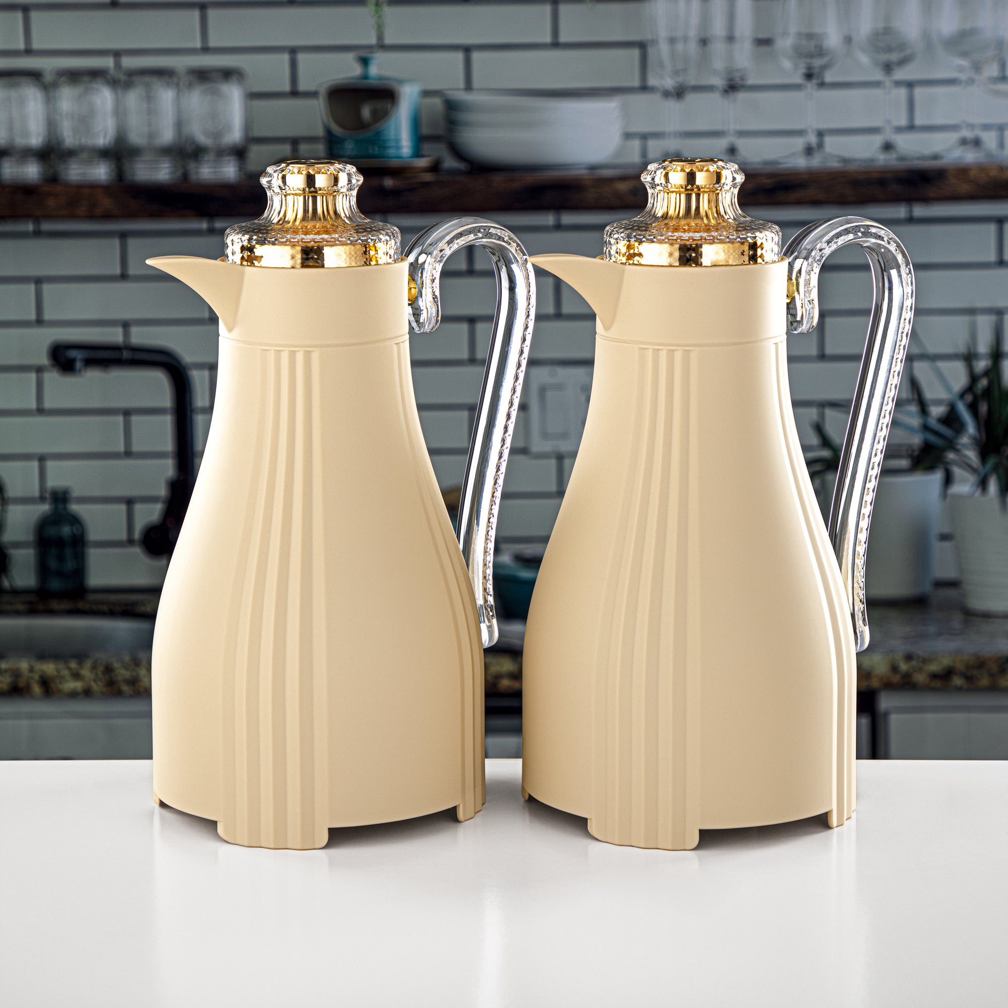 Almarjan 2 Pieces Vacuum Flask Set Beige & Gold - FG205 AB-100 MBG/G