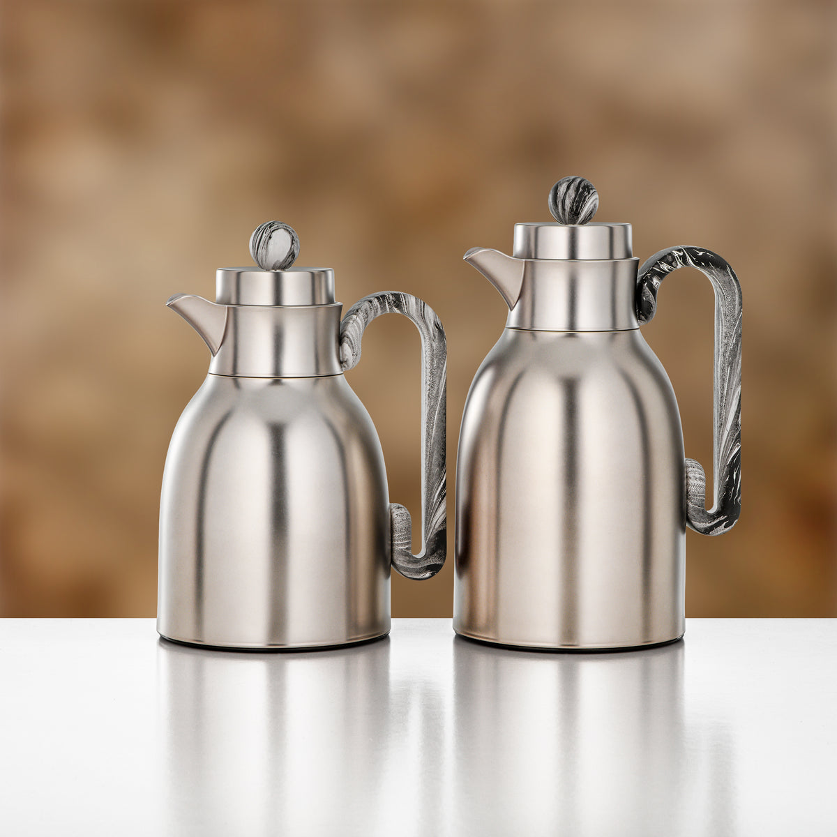 Almarjan 2 Pieces Vacuum Flask Set, Matt Nickel & Black Marble