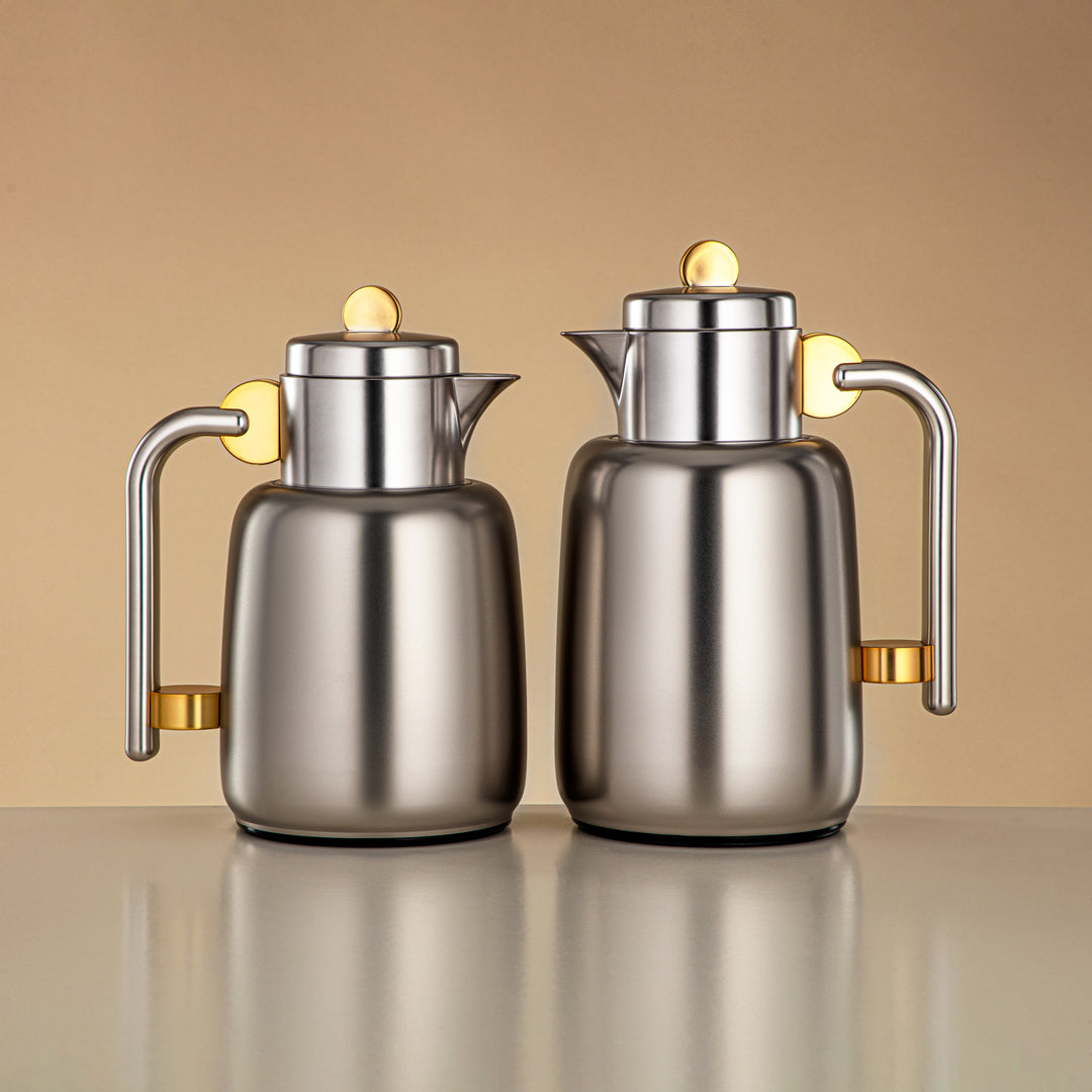 Almarjan Vacuum Flask Set - 0.7L + 1L, Matt Silver & Matt Gold (FG808-070/100 MG/MC) - For Serving Tea & Coffee