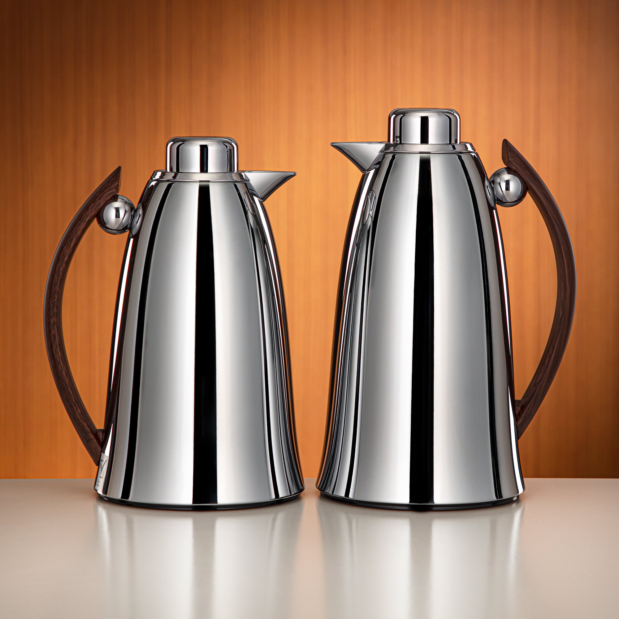 Almarjan Vacuum Flask Set 0.7L & 1L Silver & Dark Wood