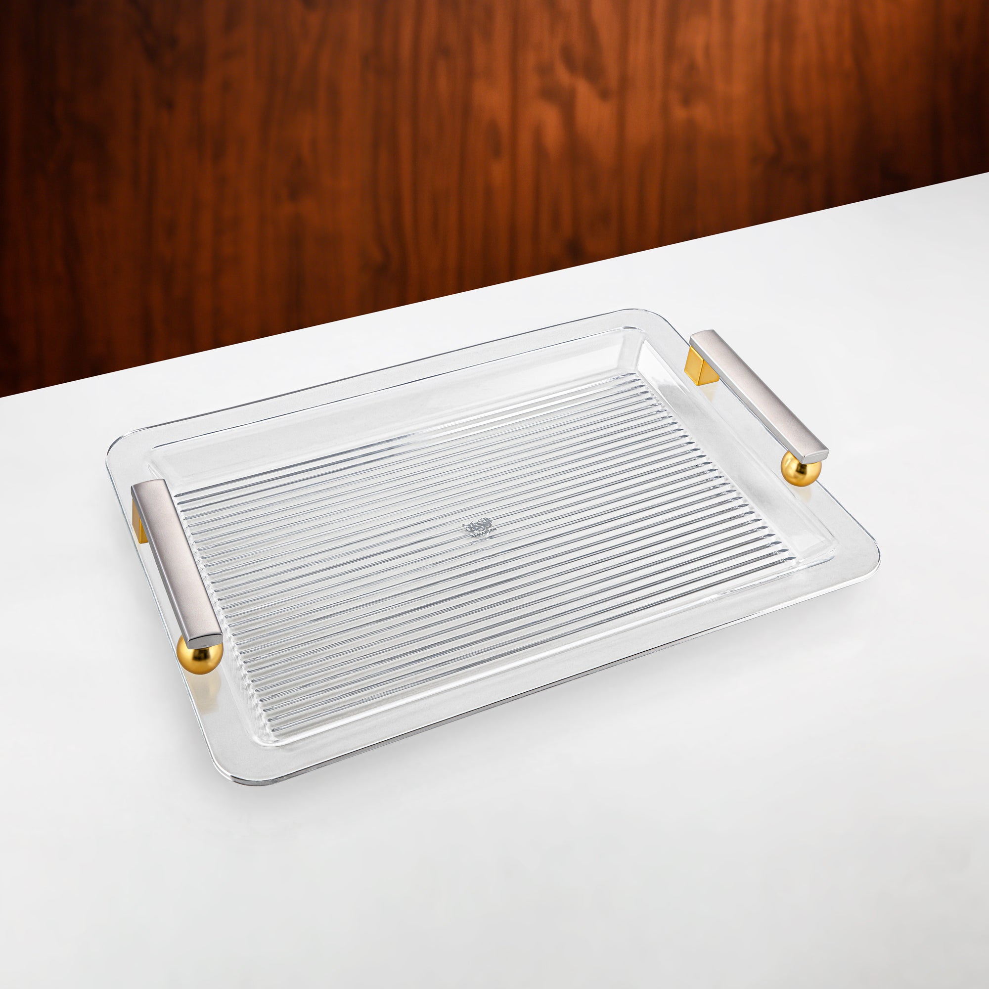 Almarjan Serving Tray 50cm Matt Nickel & Matt Gold