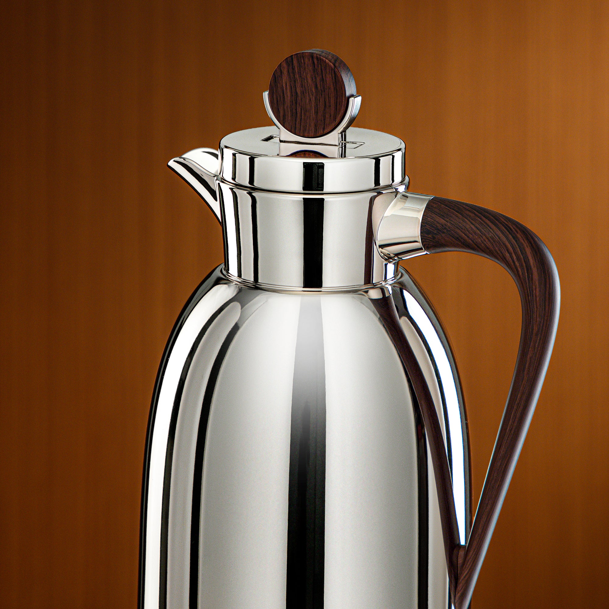 Almarjan Vacuum Flask 1.3L Nickel & Dark Wood