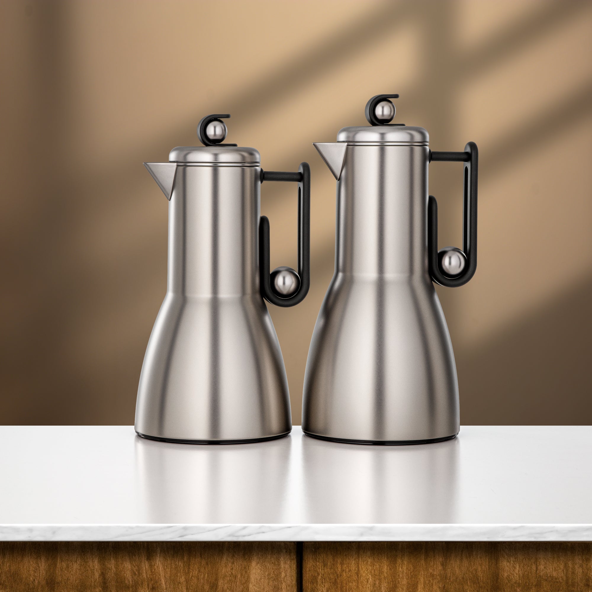 Almarjan Vacuum Flask Set, 2 Pieces – Matt Nickel & Matt Black