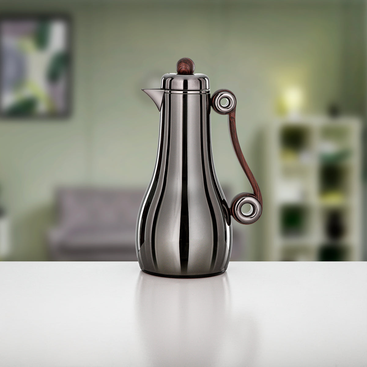 Almarjan 2 Pieces Vacuum Flask Set, Gun Black & Dark Wood