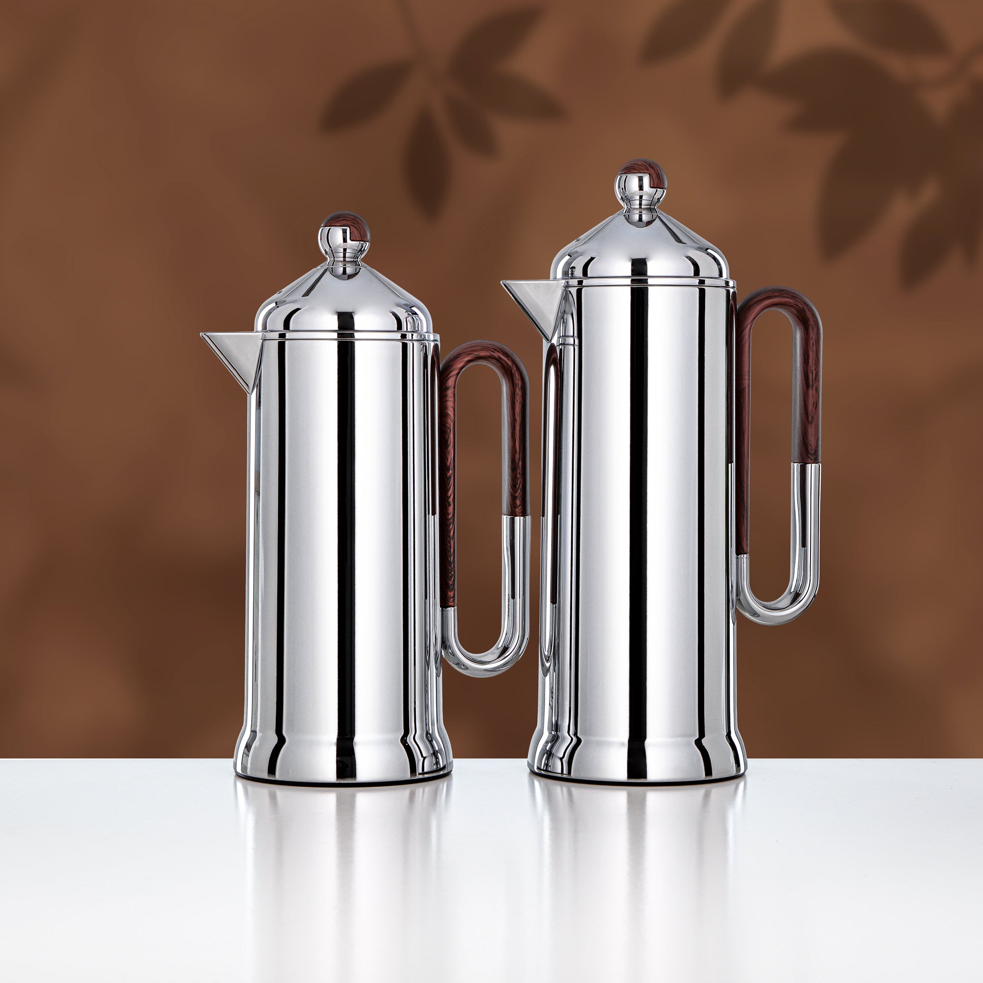 Almarjan 2 Pieces Vacuum Flask Set, Silver & Dark Wood