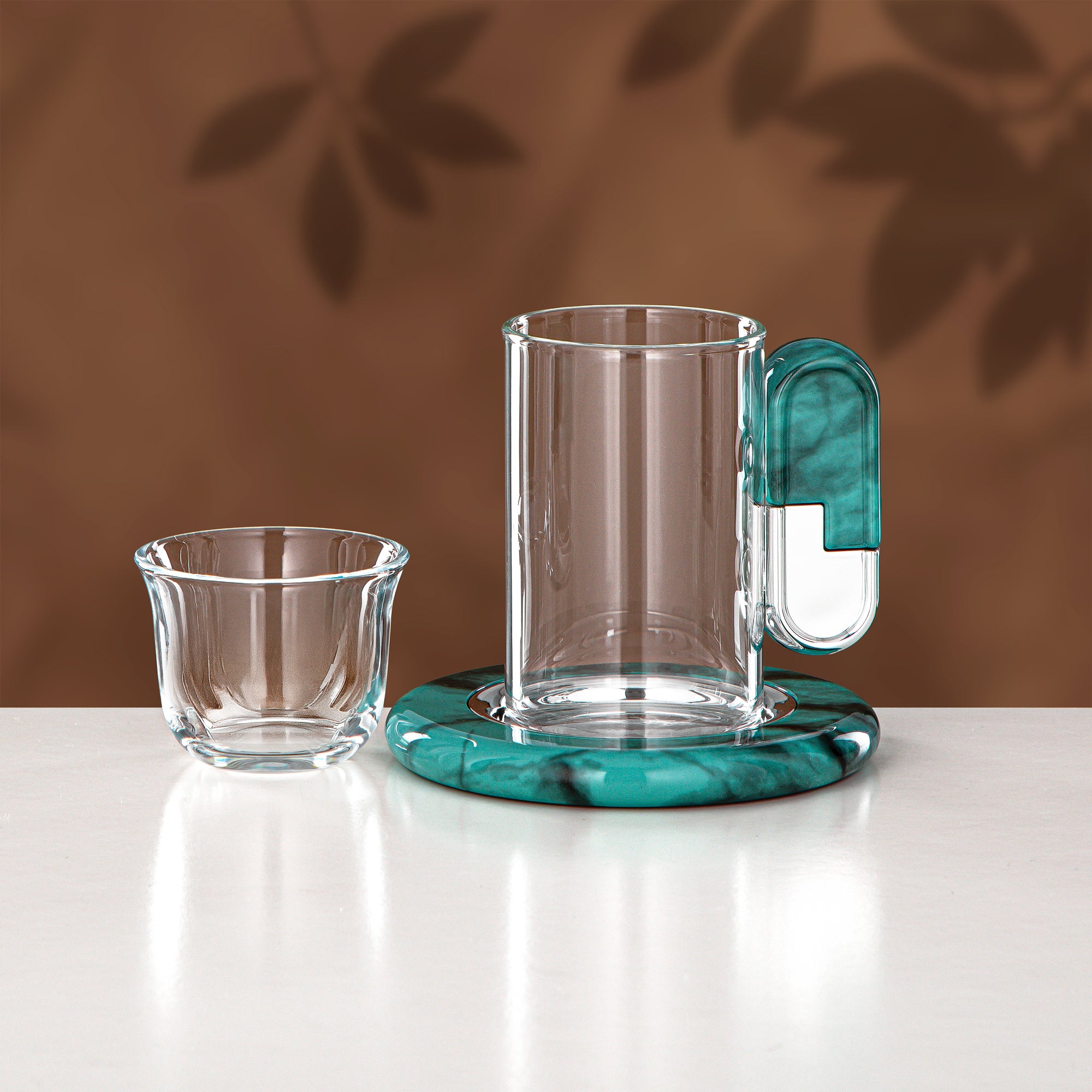 Almarjan 18 Pieces Tea & Coffee Set, Silver & Tiffany Marble