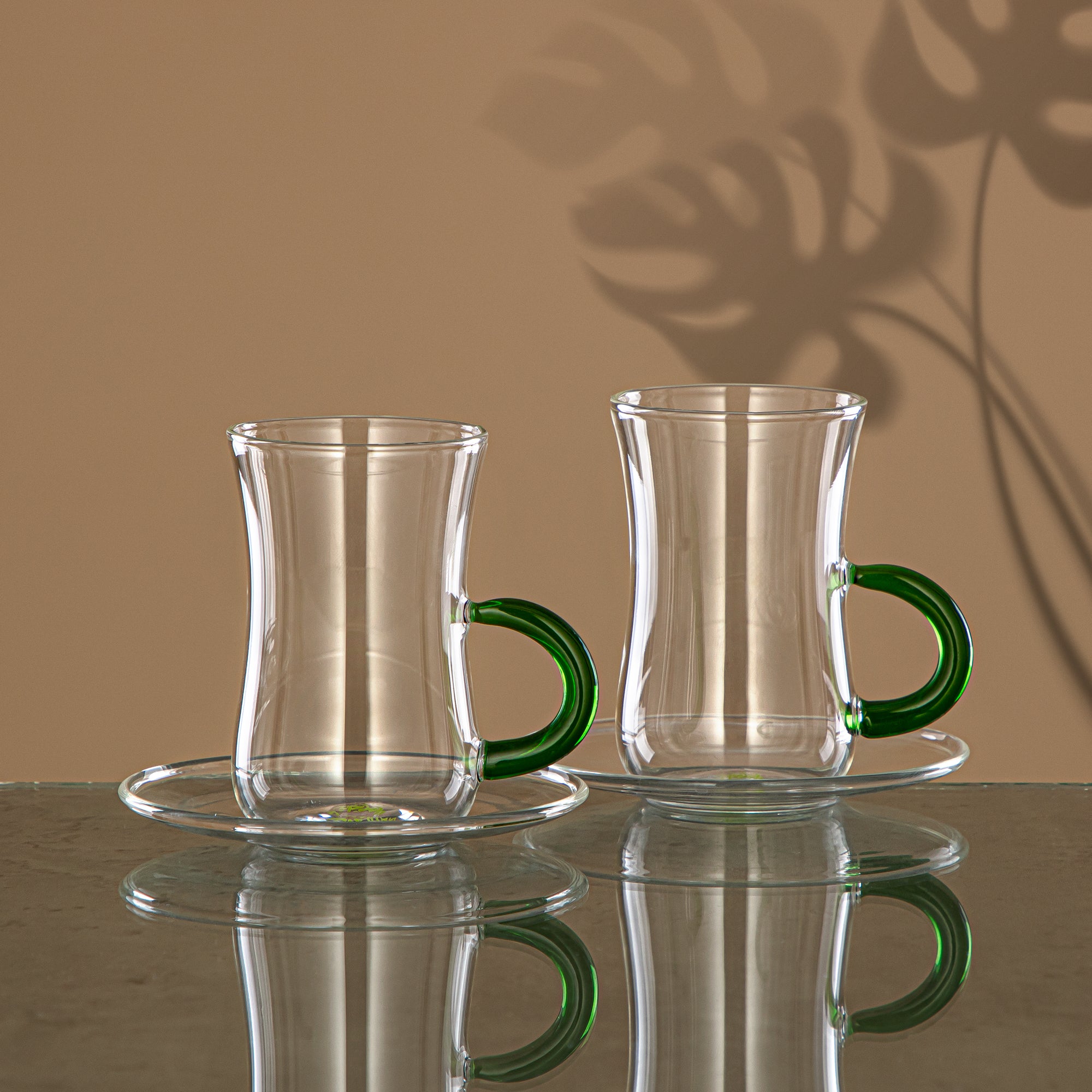 Almarjan Tea Set 6 Pieces, Borosilicate Glass, Clear & Green (GLS0010116) - Afternoon Tea