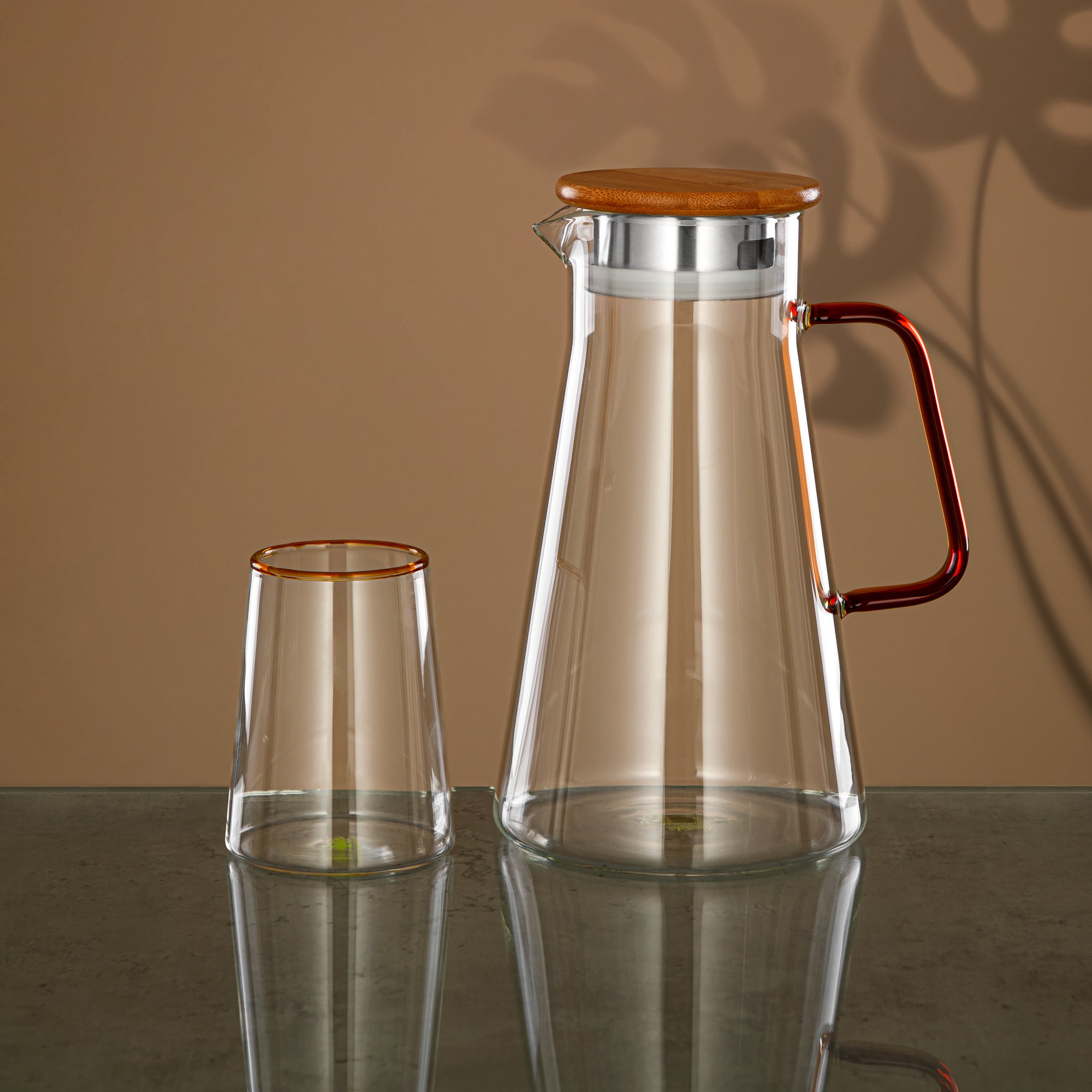 Almarjan Water Set 5 Pieces, Borosilicate Glass, Clear & Amber (GLS0010162) - Elegant Serveware