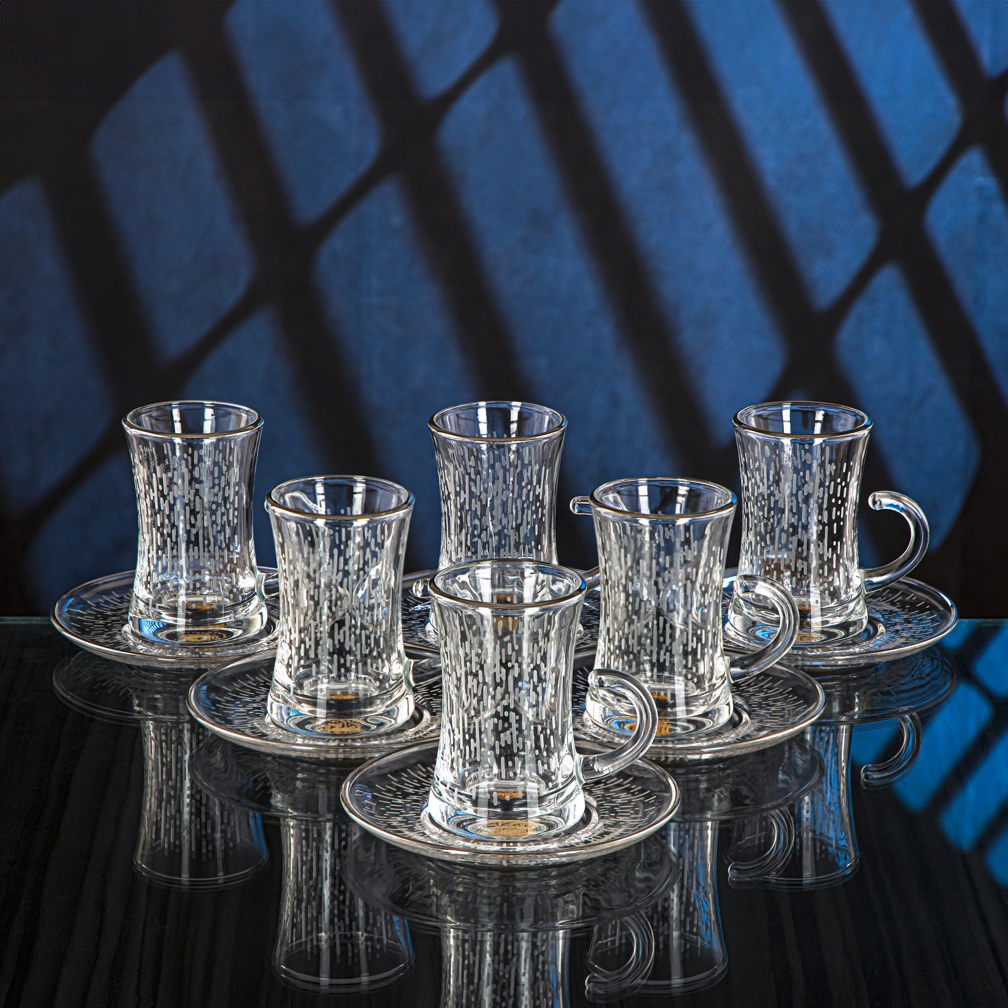 Almarjan 6 Pieces Luvia Collection Glass Tea Cup With Silver Rim - GLS2630020