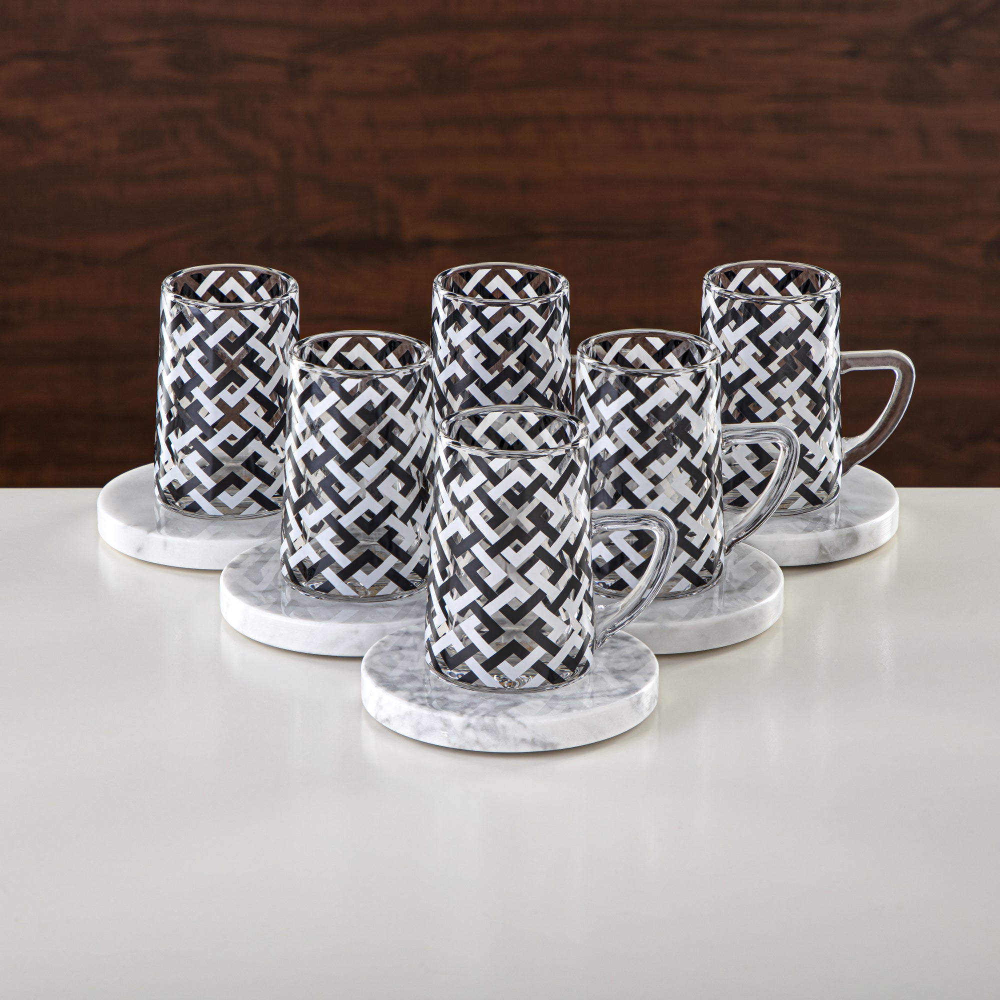 Almarjan Tea & Coffee Set 18 Pieces, Glass & Marble (GLS2630065) - Modern Serveware