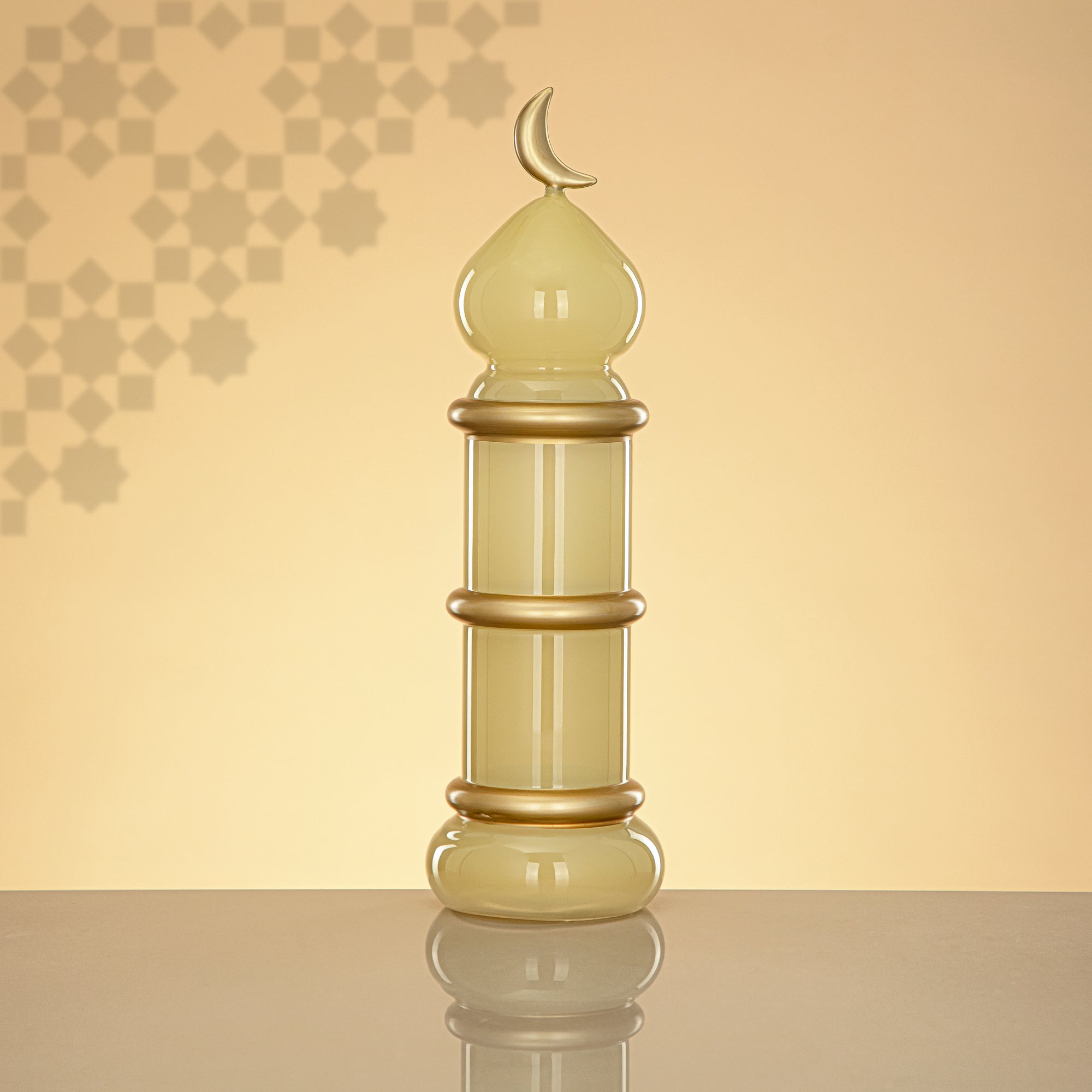 Almarjan Minaret Table Decoration 34cm x 10cm Ivory with Golden Lines & Crescent Moon – Noor Al Layali