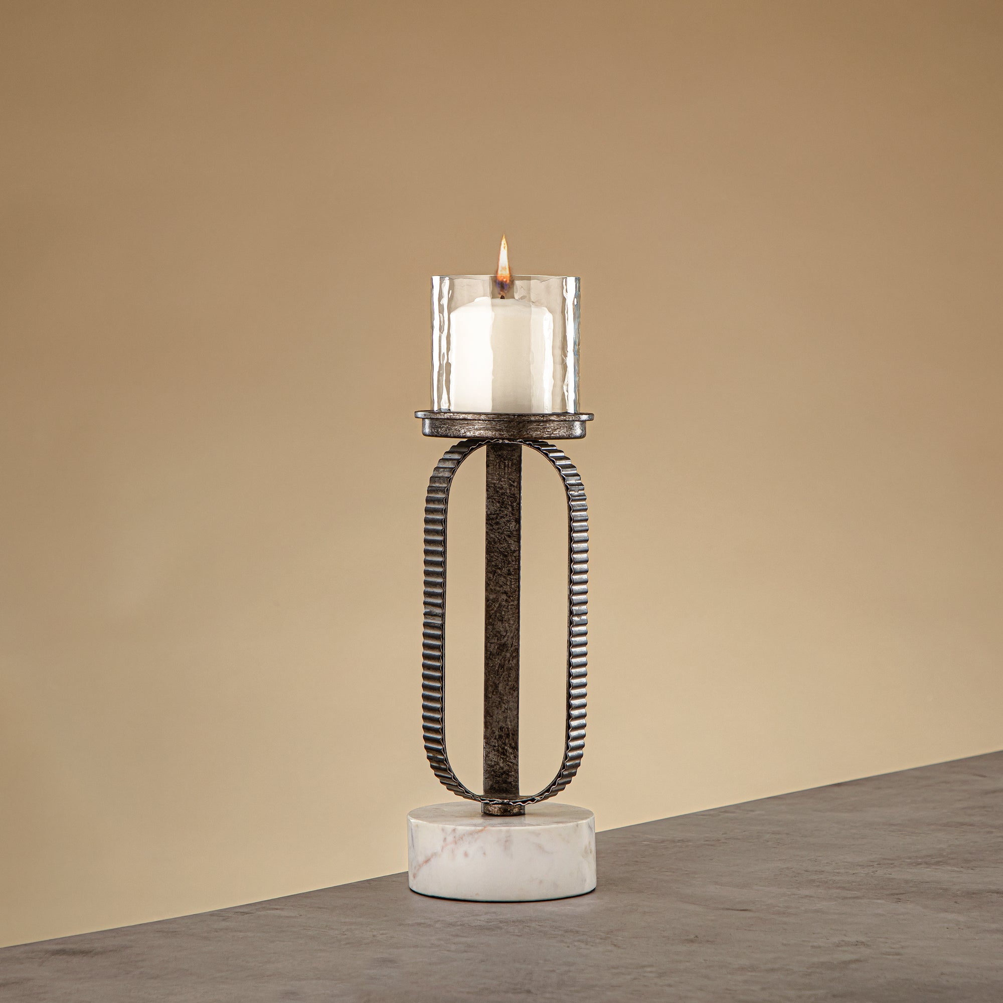 Almarjan Pillar Candle Holder 34cm Rustic Silver