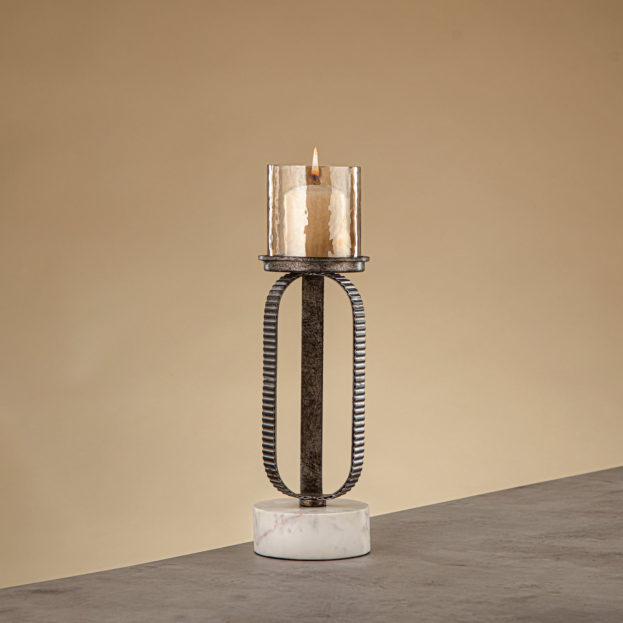 Almarjan Pillar Candle Holder 34cm Rustic Silver