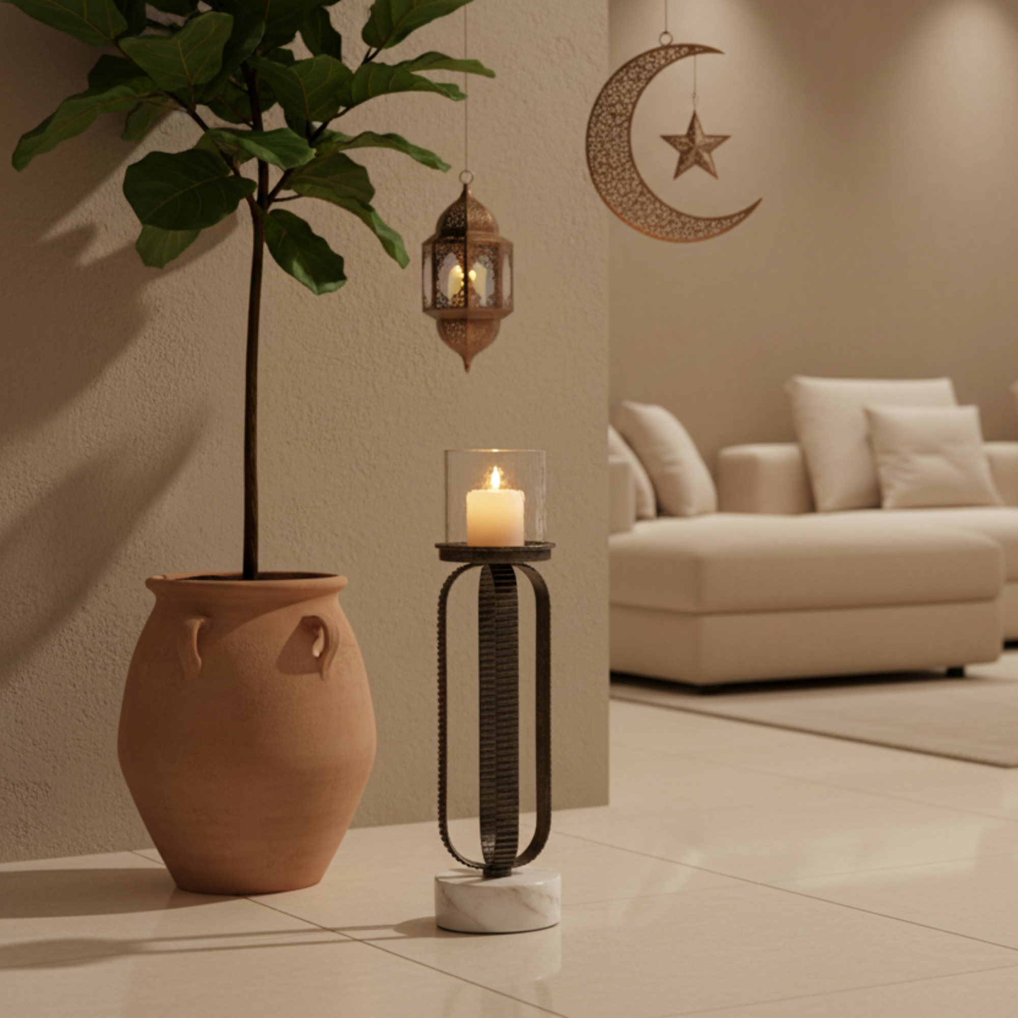 حامل شموع المرجان العمودي 39 سم فضي ريفي