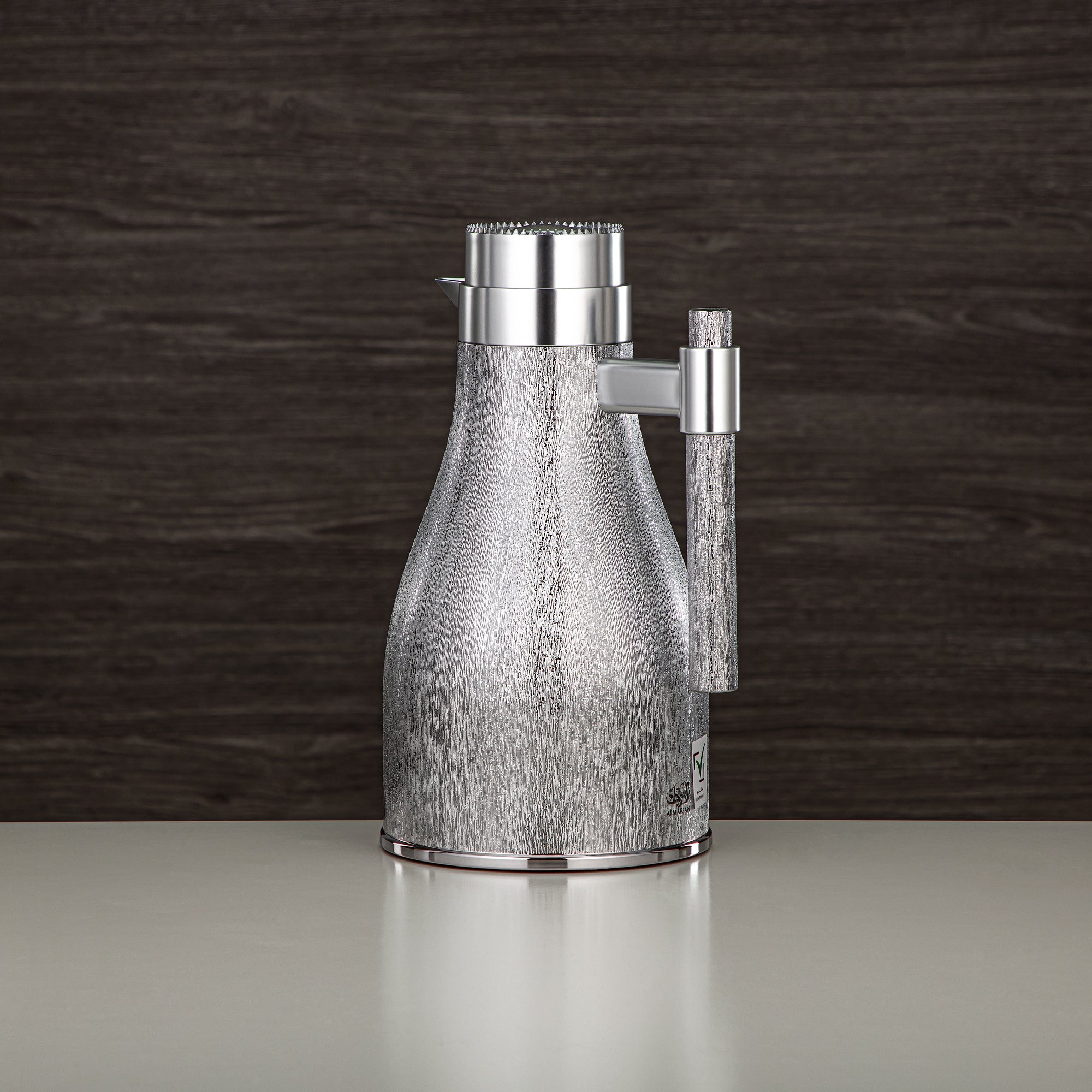 Almarjan Vacuum Flask Set ABS Push Button 1L + 1L Silver & Matt Silver (GOK-S-MS-MS) - Elegant Serving