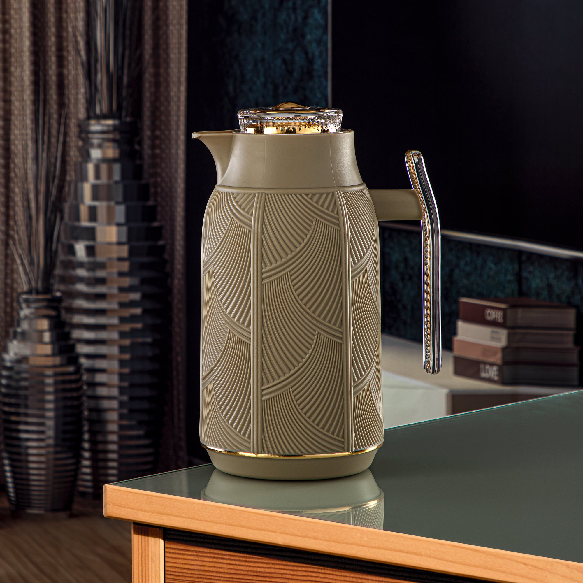 Almarjan 1 Liter Vacuum Flask Khaki & Gold - GT113-100 NRM/G