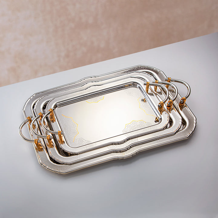 Almarjan 3 Pieces Serving Tray Set Nickel & Gold - HT2305008